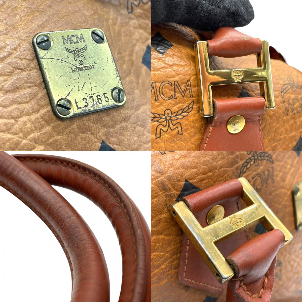 エムシーエム MCM ヴィセトス 2WAY ハンドバッグ ミニボストンバッグ ショルダーバッグ 茶 ブラウン コニャック レザー ゴールド金具 斜め掛け可 レディース D