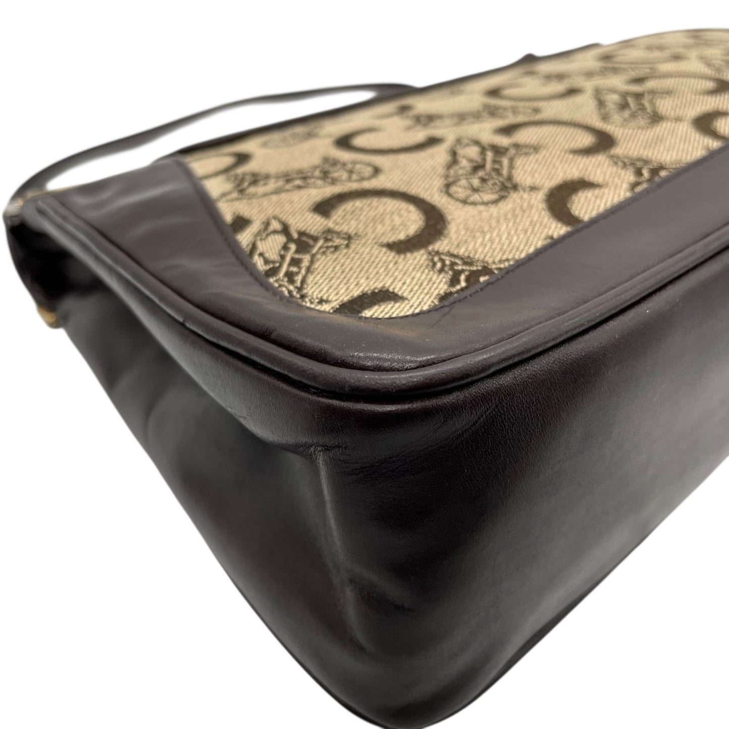 Authentic CELINE C Macadam Turnlock Handbag Canvas Leather Brown Gold Hardware Women