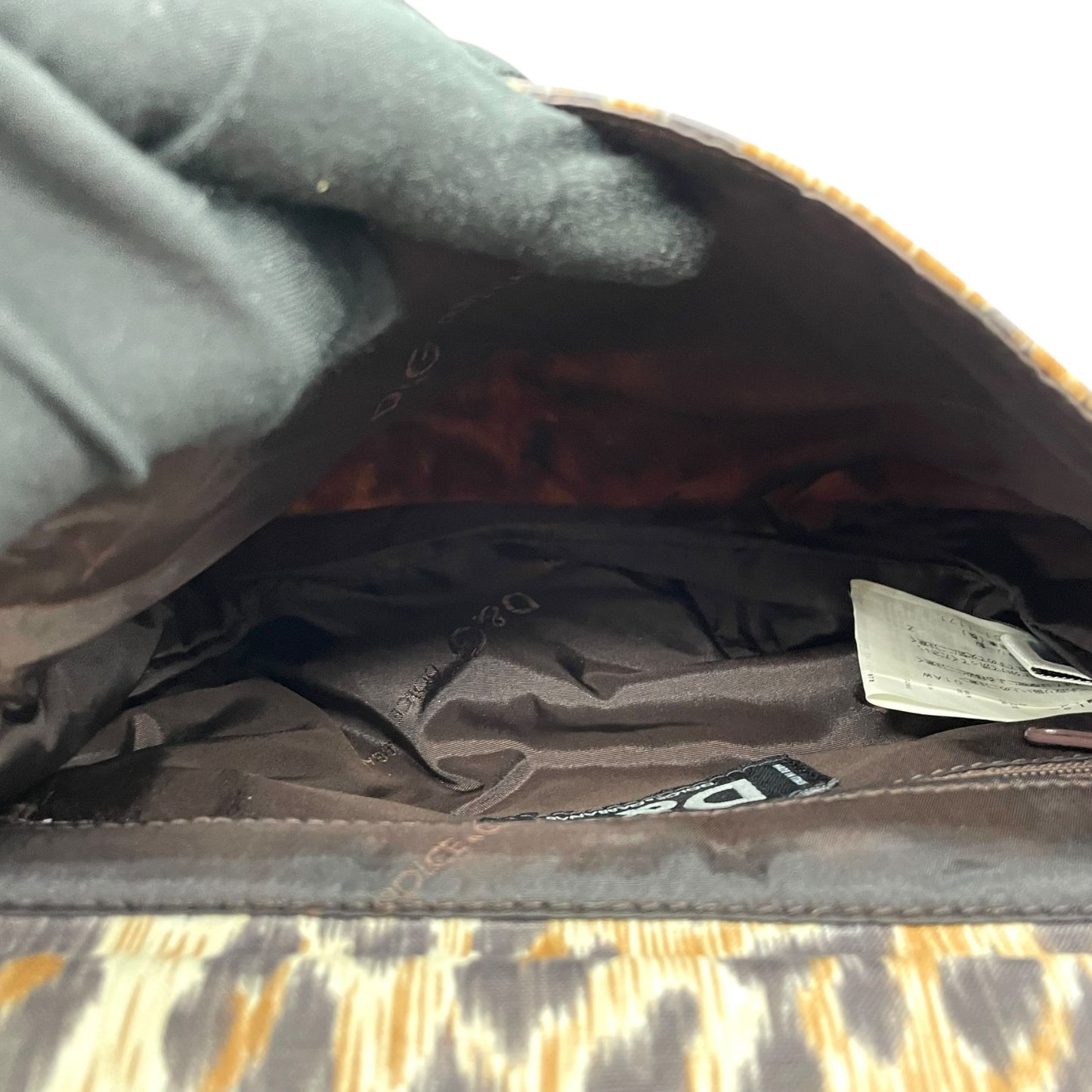 Authentic DOLCE&GABBANA Leopard Print Shoulder Bag Leather Canvas Brown Gold Hardware D&G Logo Flap Women's