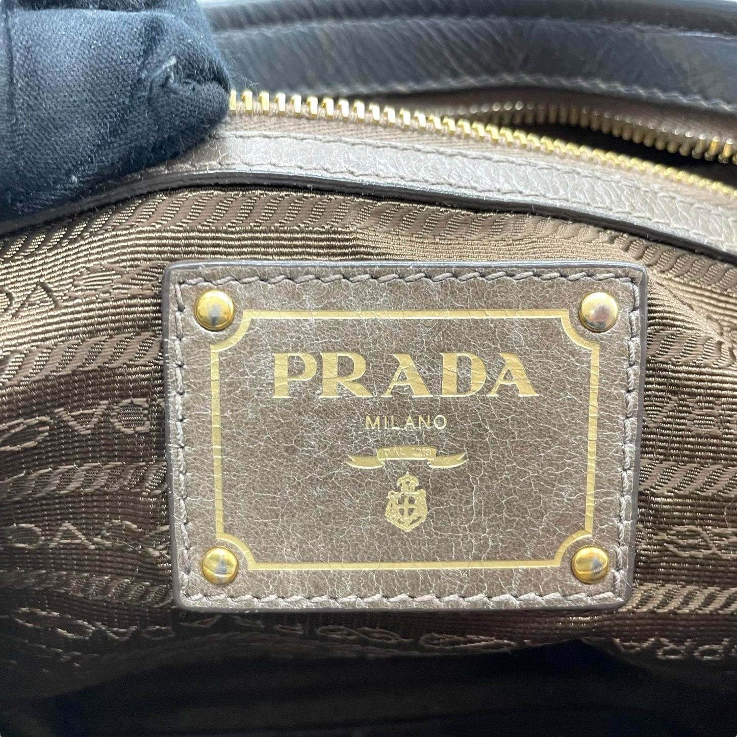 Authentic PRADA 2WAY Handbag Shoulder Bag Leather Gold Hardware Triangular Logo Dark Gray Women's Crossbody