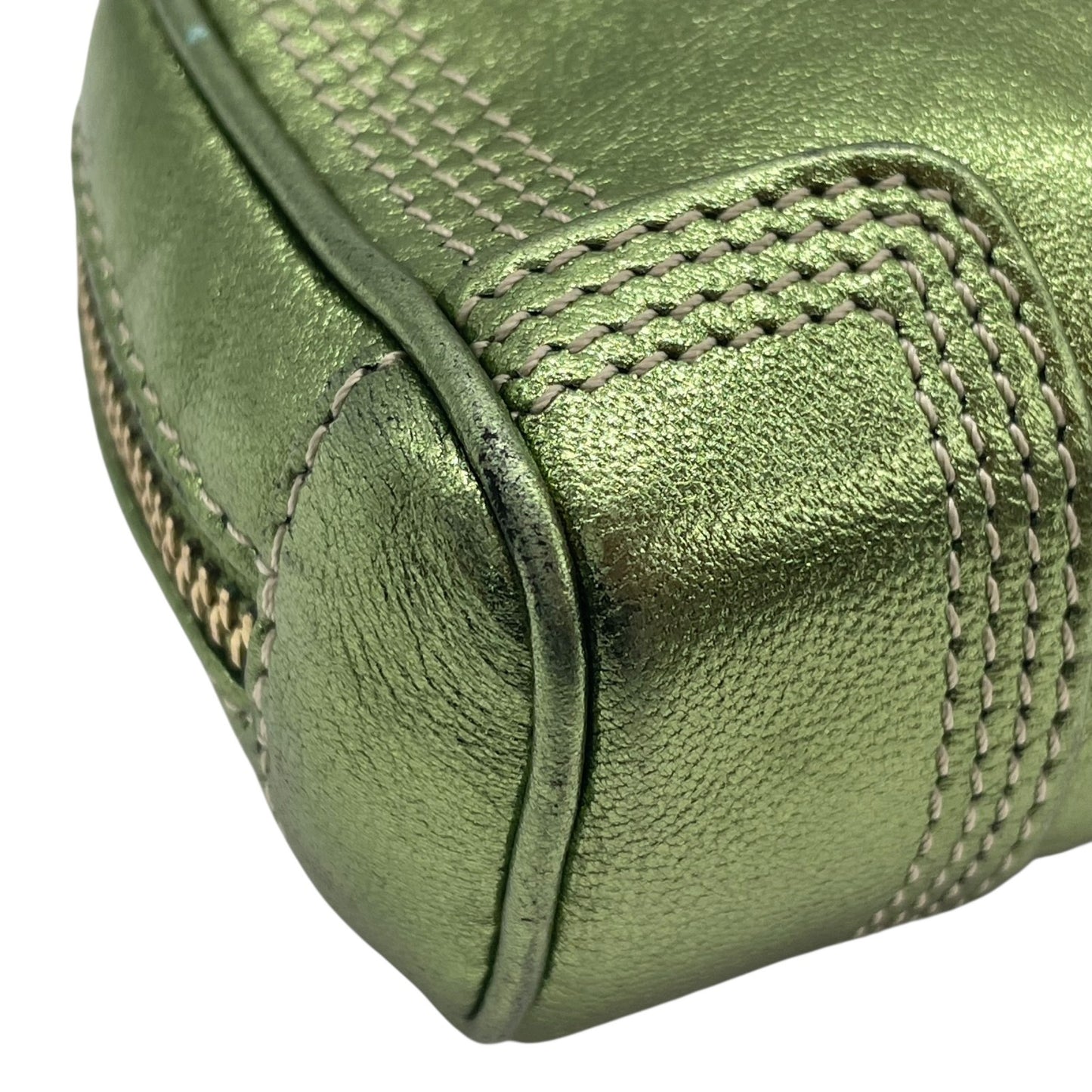 Authentic LOEWE Amazona Micro Mini Shoulder Bag Metallic Green Leather Anagram Logo Crossbody Gold Hardware Vintage Women's