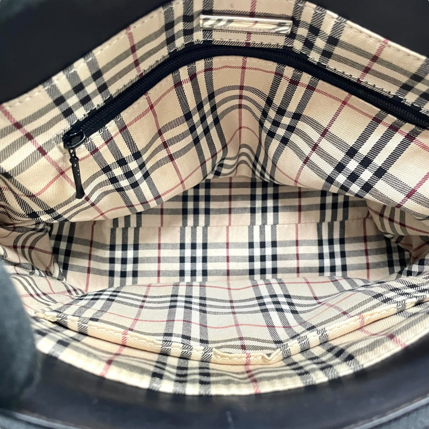 Authentic BURBERRY Handbag Leather Black Silver Hardware Logo Nova Check Women's