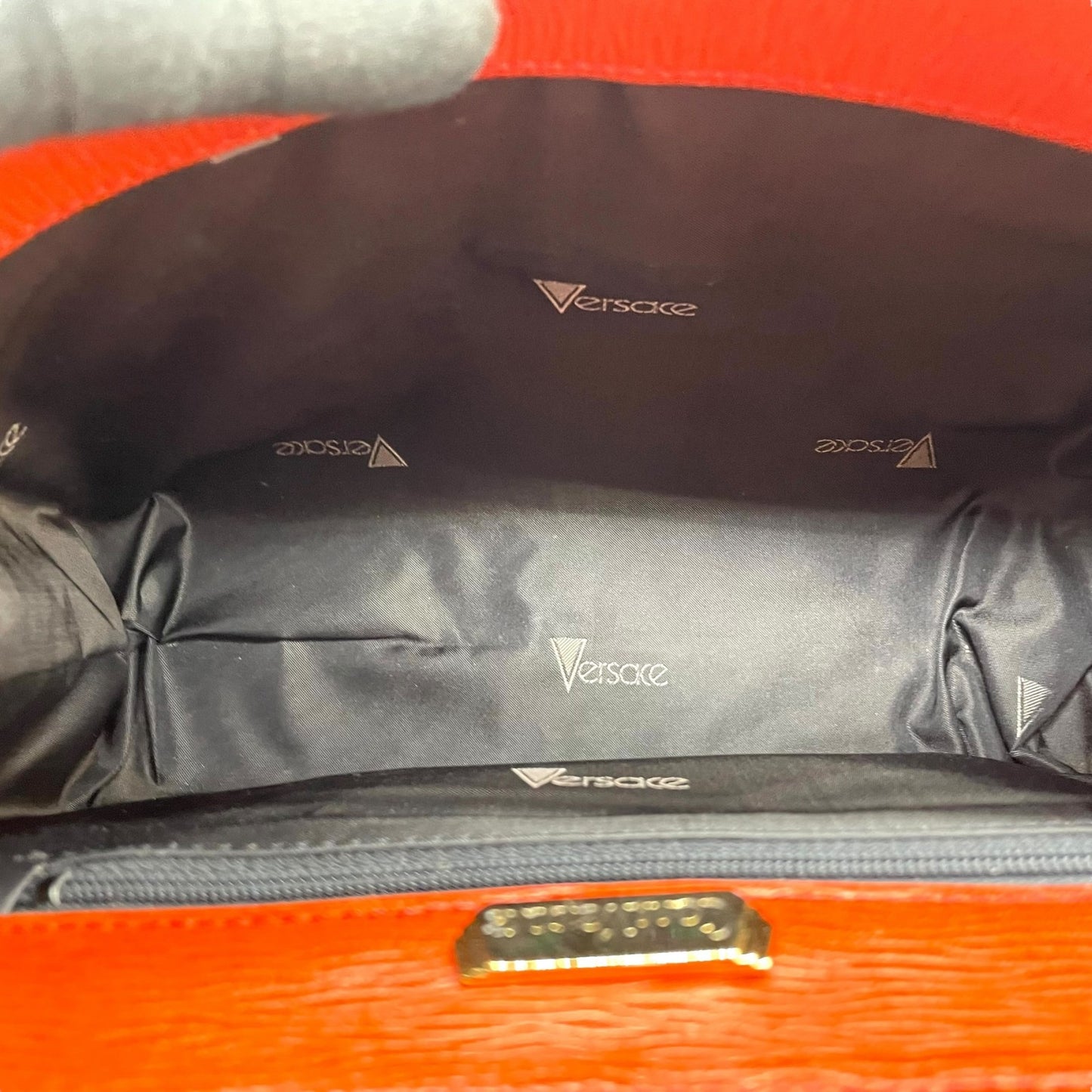 Excellent Authentic Gianni Versace 2WAY Handbag Shoulder Bag Leather Brown Orange Gold Hardware Crossbody Ladies