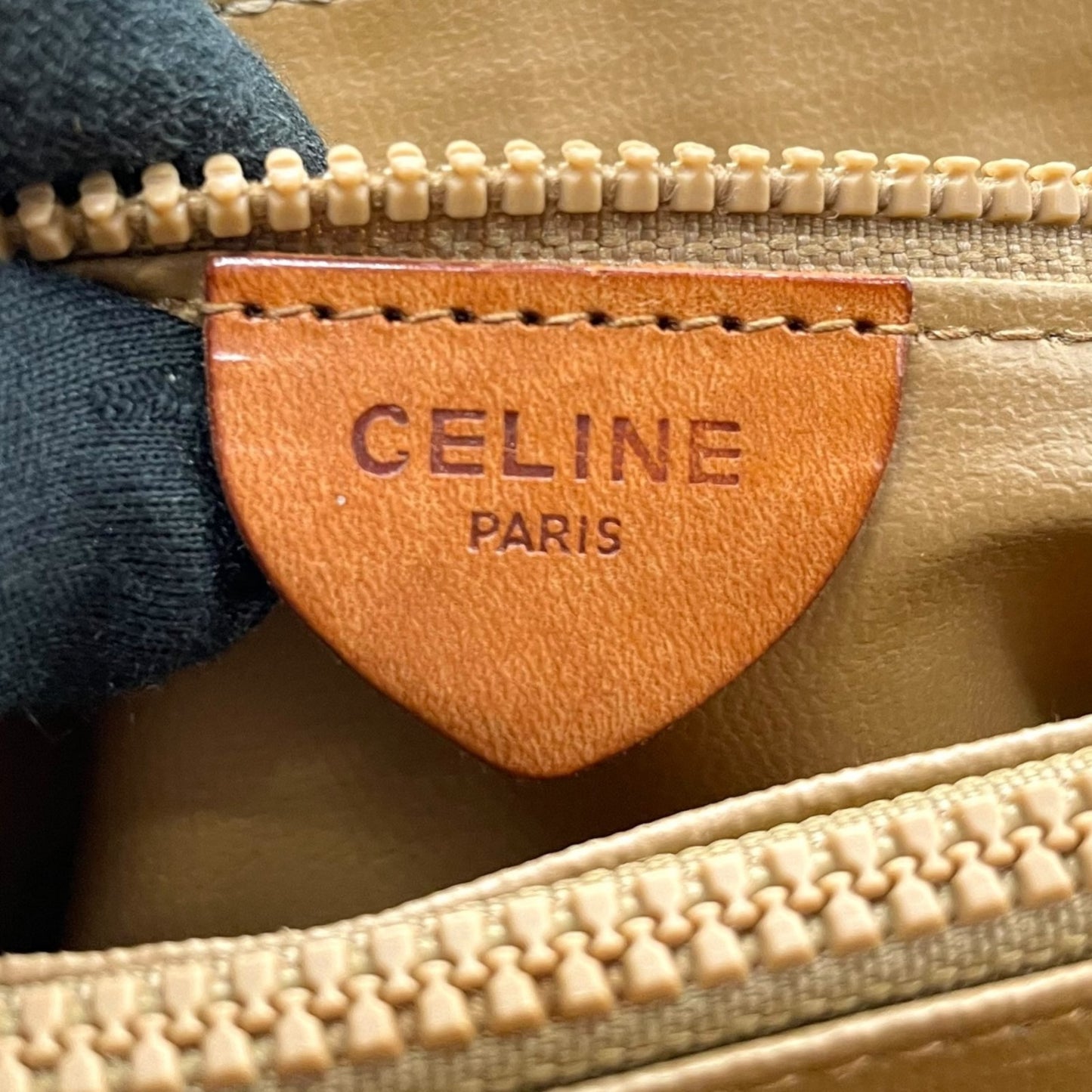 Authentic CELINE Macadam Handbag PVC Leather Vintage Beige Brown M06 Old Celine Gold Hardware Ladies