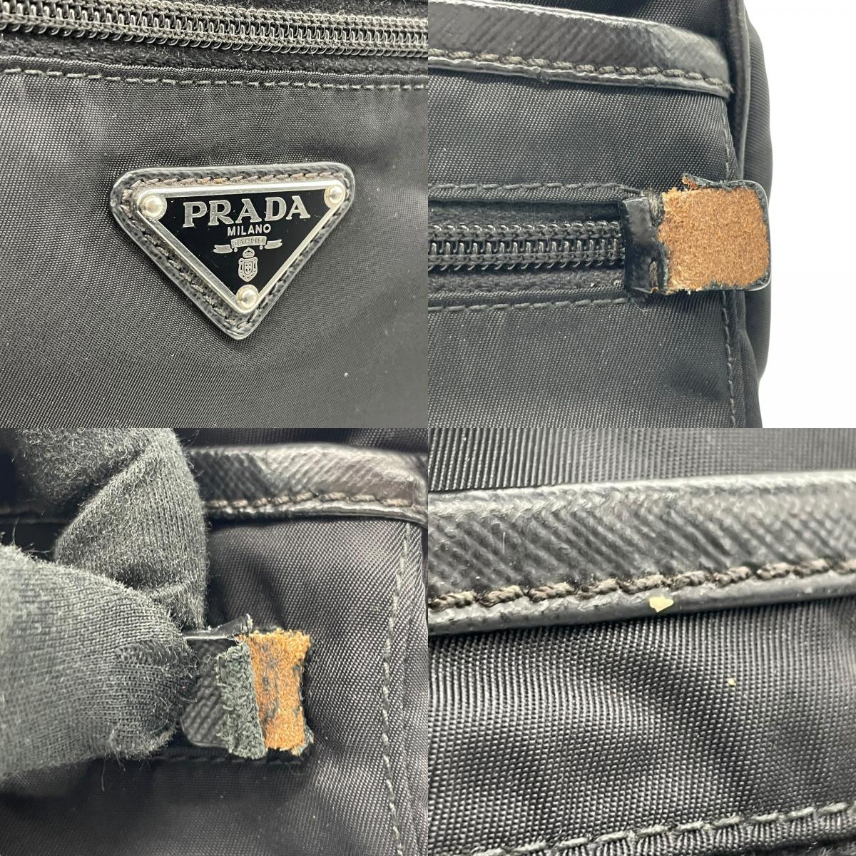 Authentic PRADA Black Shoulder Bag Triangular Logo Plate Nylon Leather Silver Hardware Adjustable Strap Men's Women's