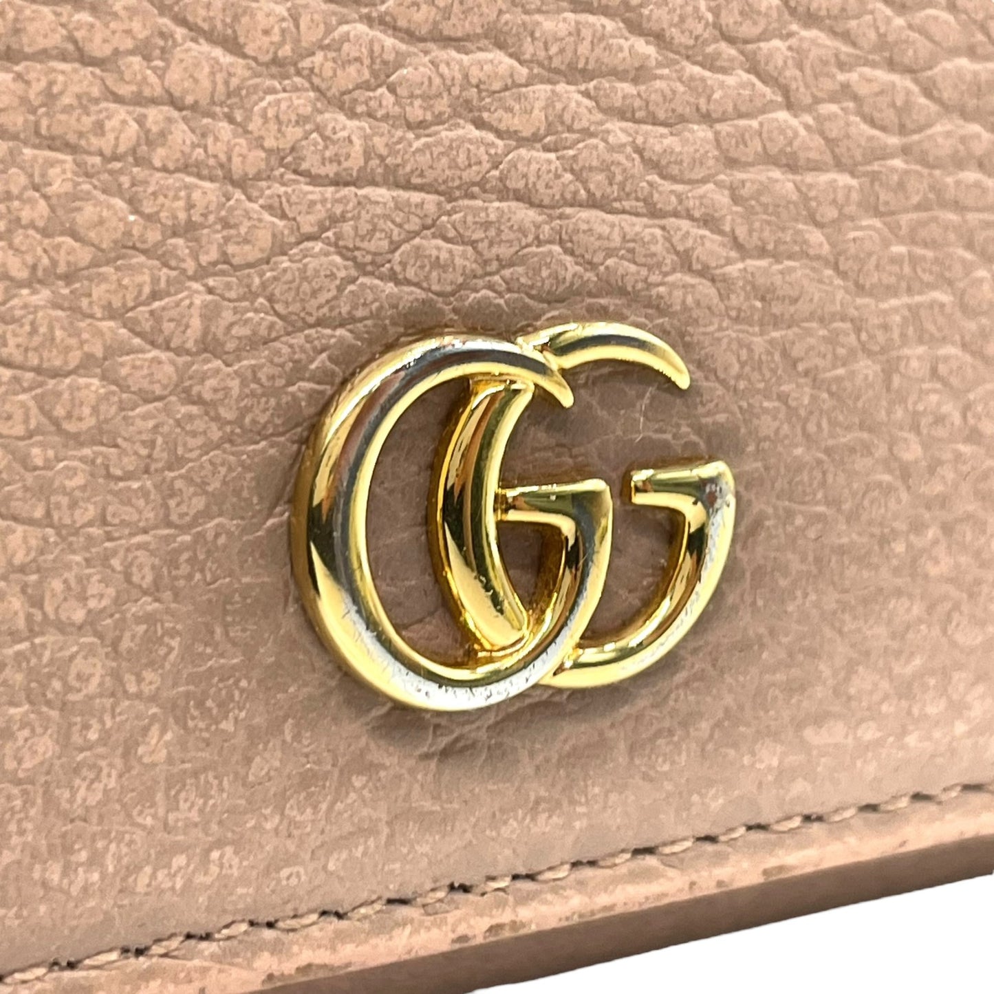 GUCCI グッチ GGマーモント 三つ折り財布 474746 ピンクベージュ レザー 本革 シボ革 ゴールド金具 レディース W2