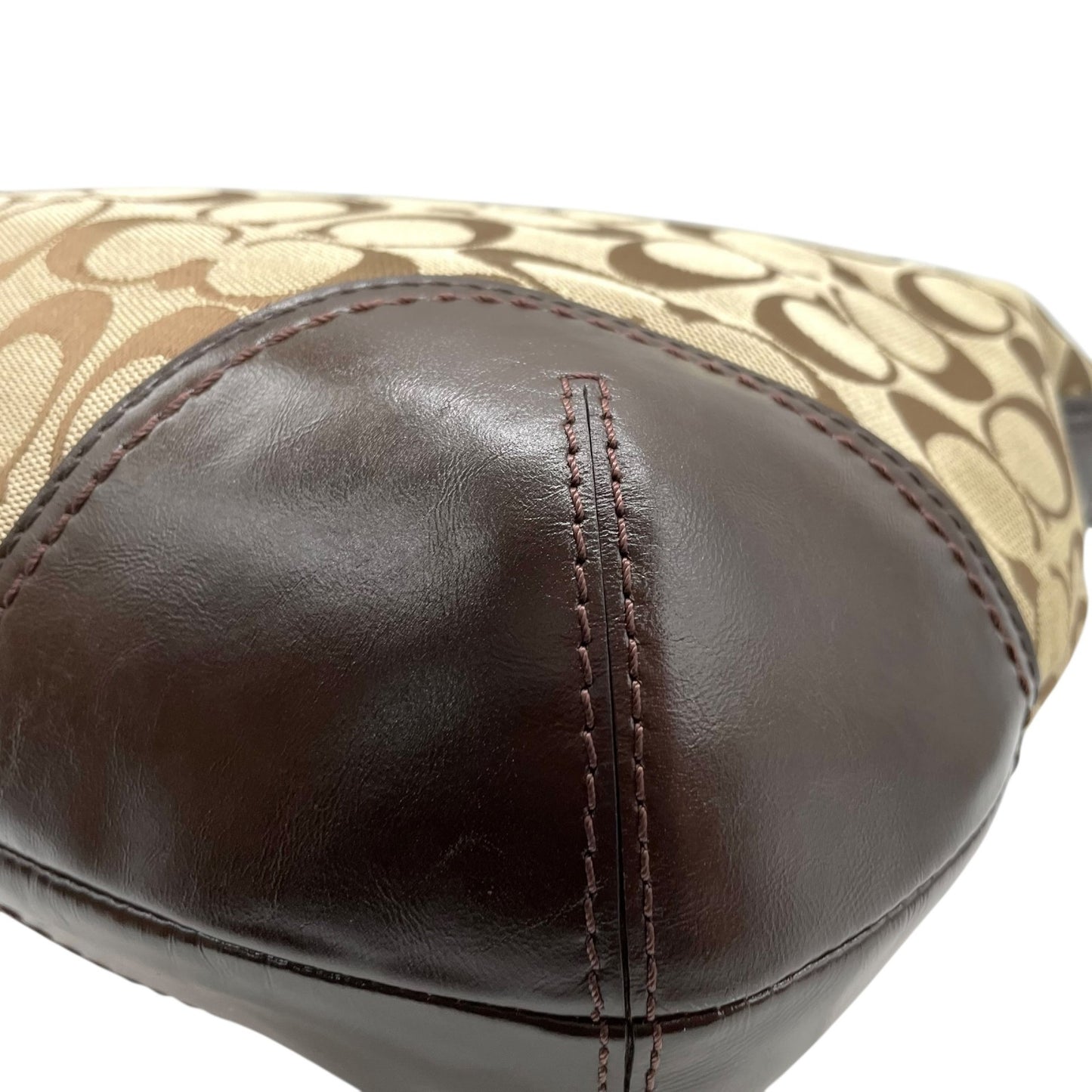 COACH コーチ シグネチャー 2WAY ハンドバッグ ショルダーバッグ F17400 キャンバス パテントレザー 茶 ブラウン シルバー金具 肩掛け可 斜め掛け可 レディース U13