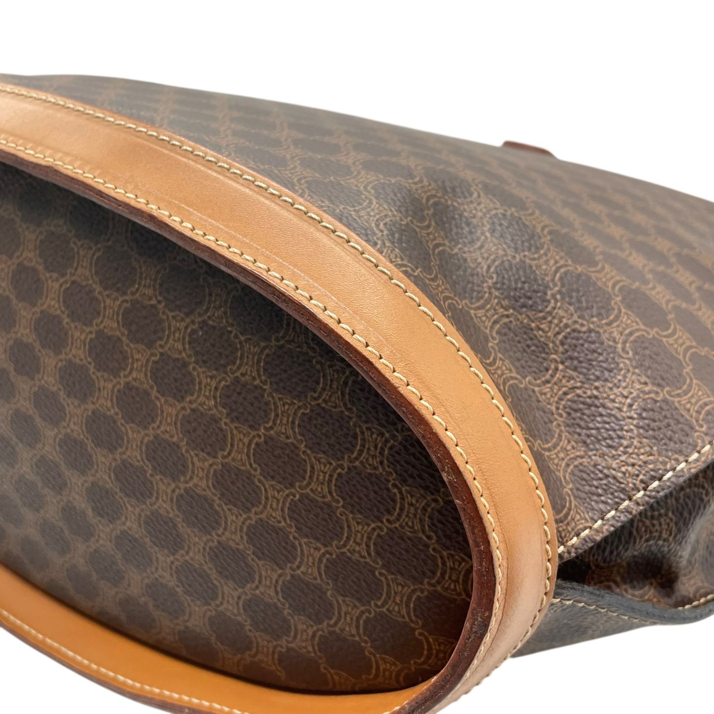 美品 CELINE セリーヌ マカダム ハンドバッグ トートバッグ PVC レザー 茶 ブラウン ゴールド金具 ワンショルダー 肩掛け可 ヴィンテージ オールドセリーヌ レディース B1