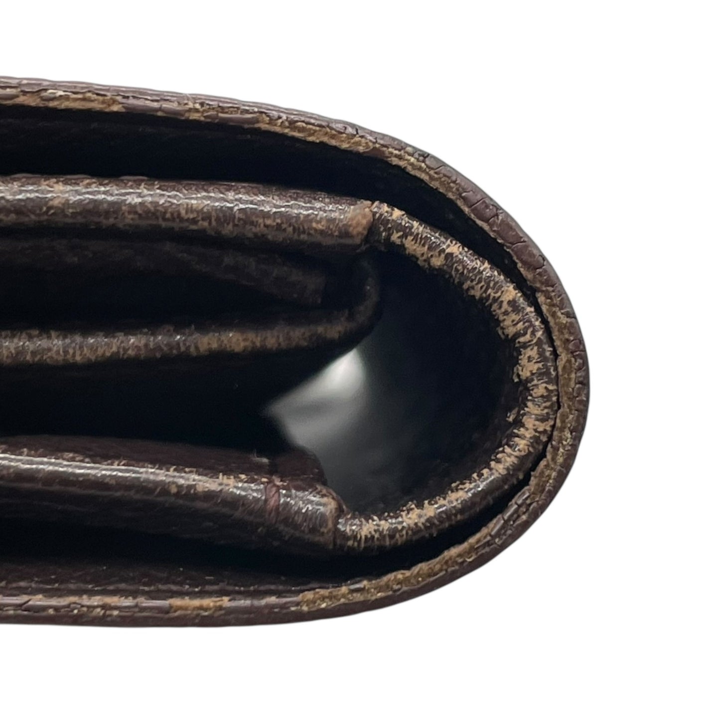 LOUIS VUITTON ルイヴィトン ダミエ エベヌ ポルト トレゾール エテュイ パピエ 三つ折り財布 N61202 茶 ブラウン PVC レザー ゴールド金具 メンズ レディース W3