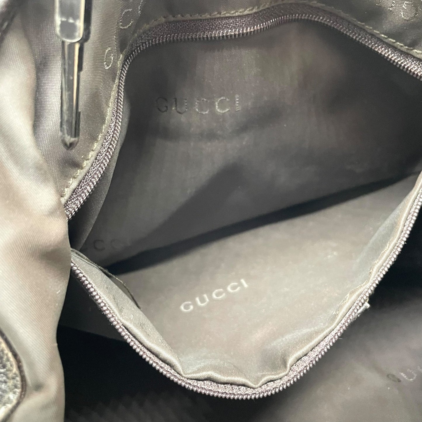 GUCCI グッチ ジャッキー ワンショルダーバッグ カーキ 茶 ブラウン キャンバス レザー シルバー金具 肩掛け可 ホーボー レディース ヴィンテージ B4