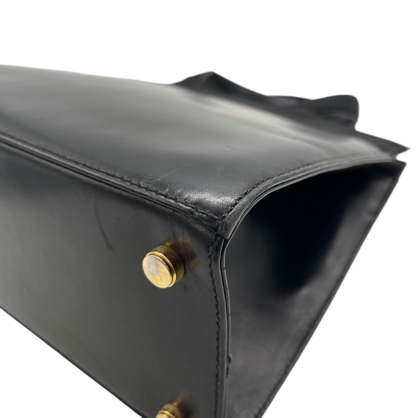 Authentic Salvatore Ferragamo Vara Ribbon Handbag Black Leather Gold Hardware