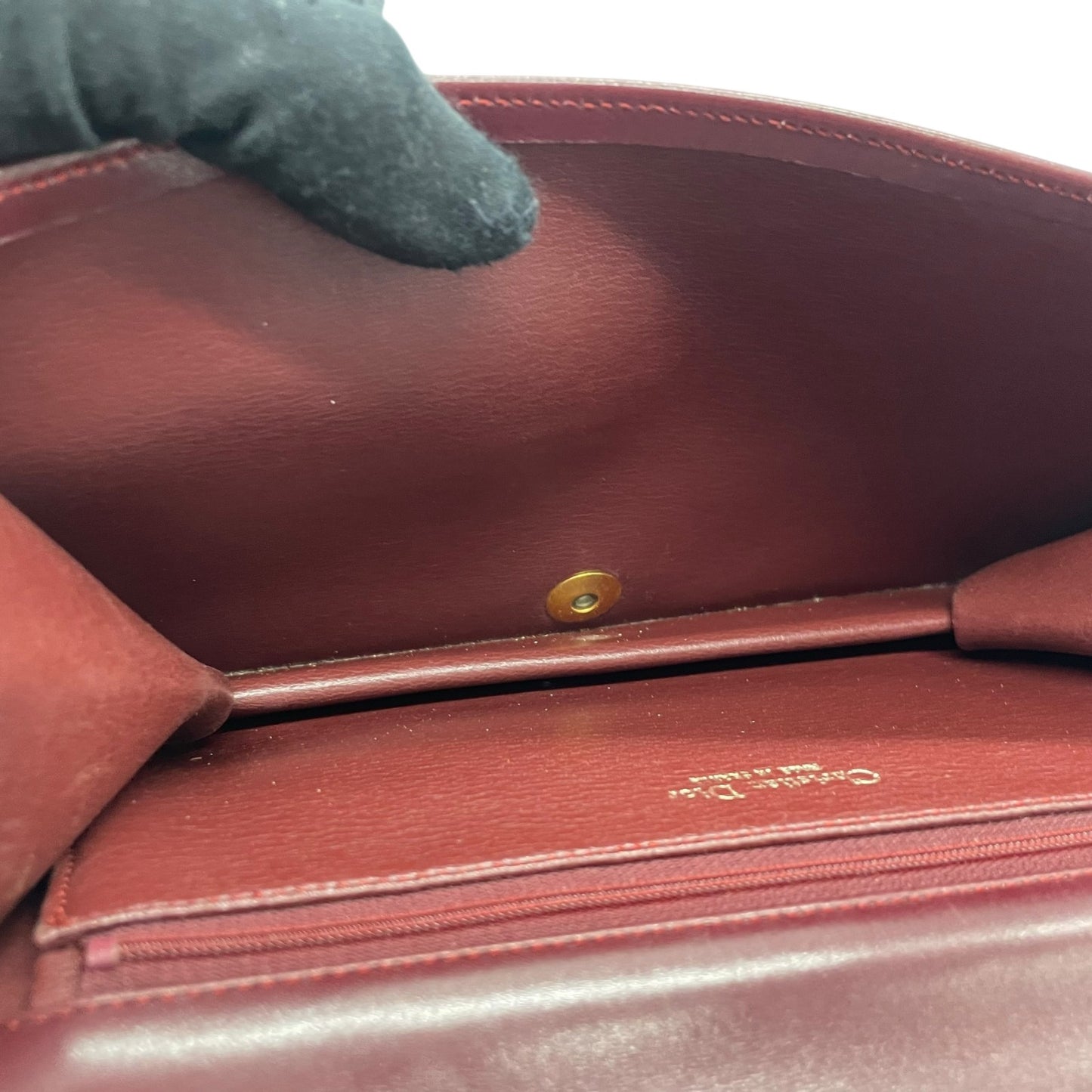 Authentic Christian Dior Shoulder Bag Red Bordeaux Leather Gold Hardware Logo Vintage