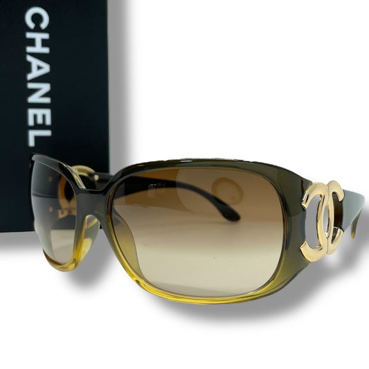 極美品 CHANEL シャネル ココマーク サングラス 64□16 120 カーキ レディース H2