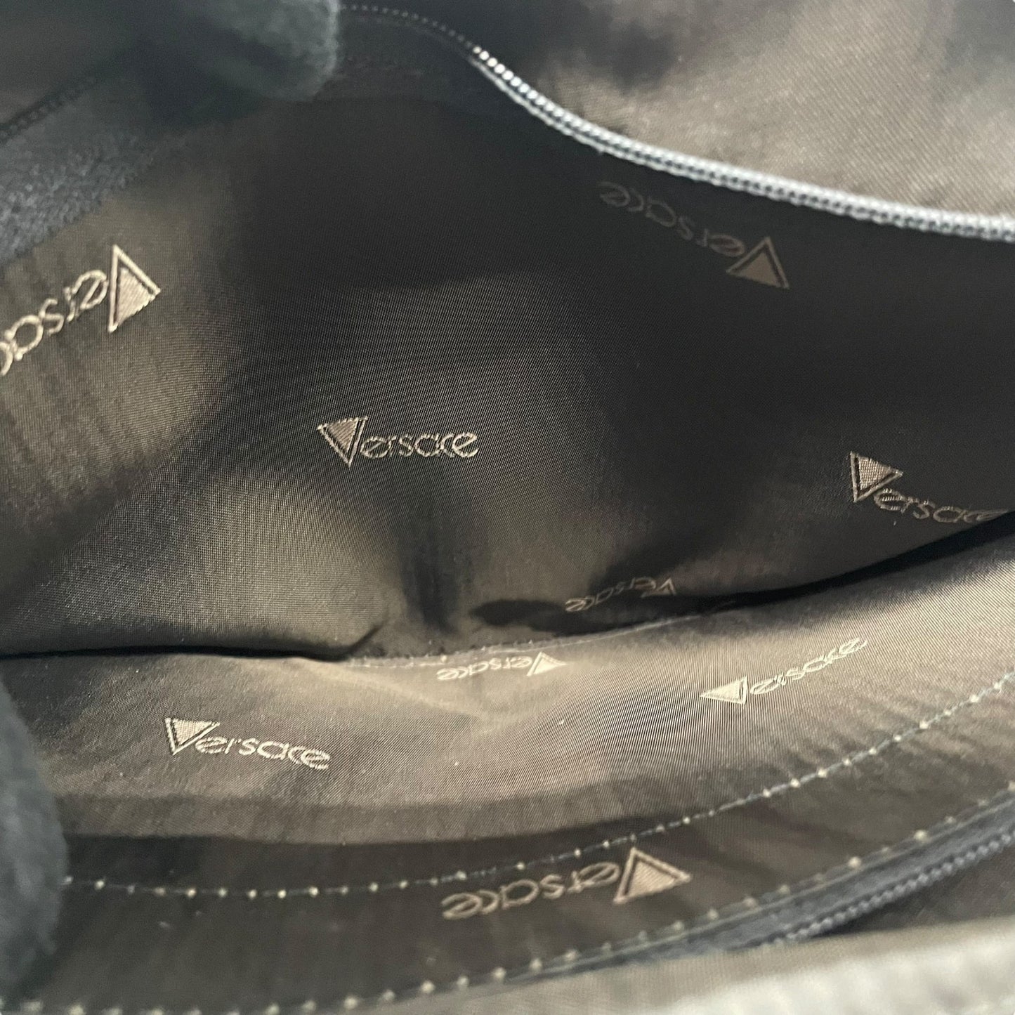 Authentic GIANNI VERSACE Black Sunburst Embossed Leather Handbag Gold Hardware Vintage Archive Women