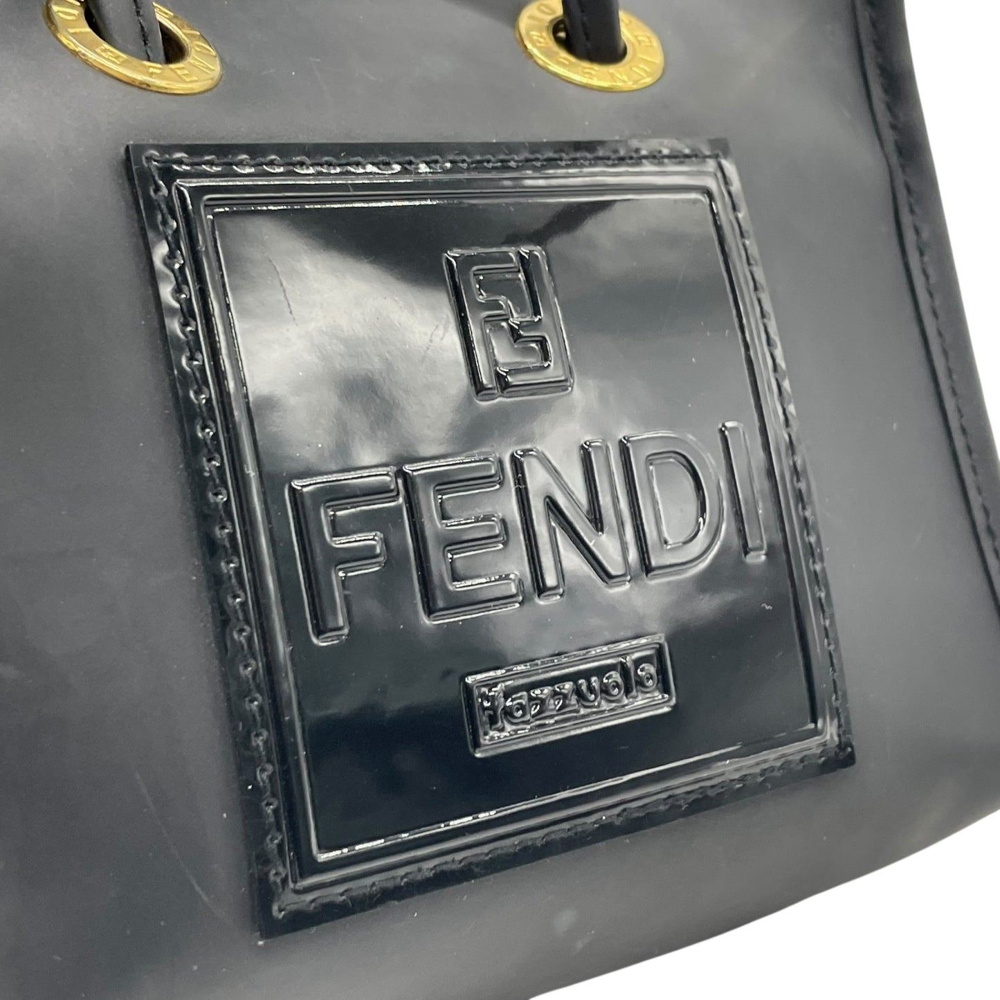 フェンディ FENDI ミニハンドバッグ ポーチ 黒 ブラック PVC ロゴ ゴールド金具 レディース K10
