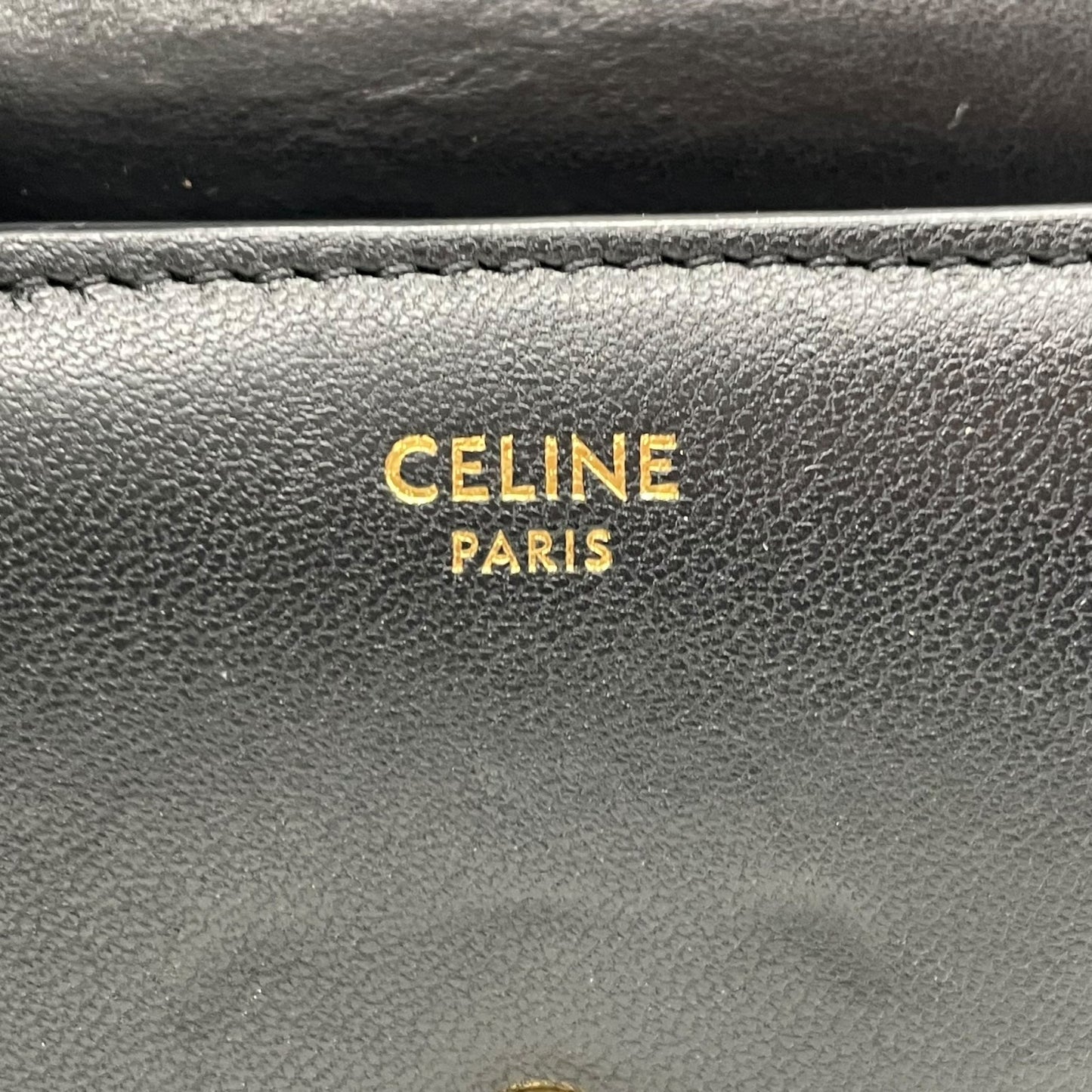 Authentic CELINE Triomphe Compact Wallet Black Leather Gold Hardware with Box