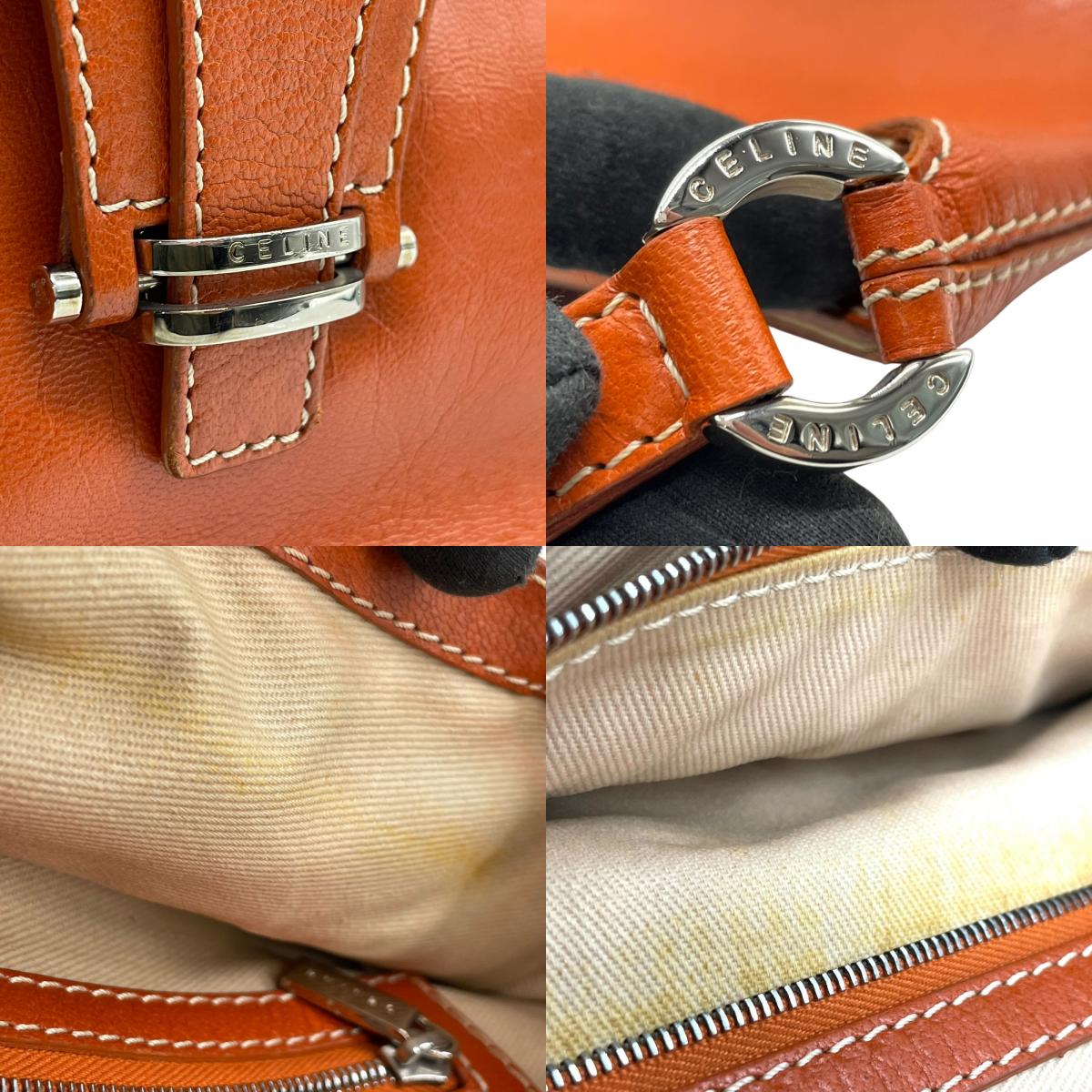 CELINE セリーヌ ショルダーバッグ ワンショルダー ベルトデザイン オレンジ ヴィンテージ シルバー金具 本革 レザー K6