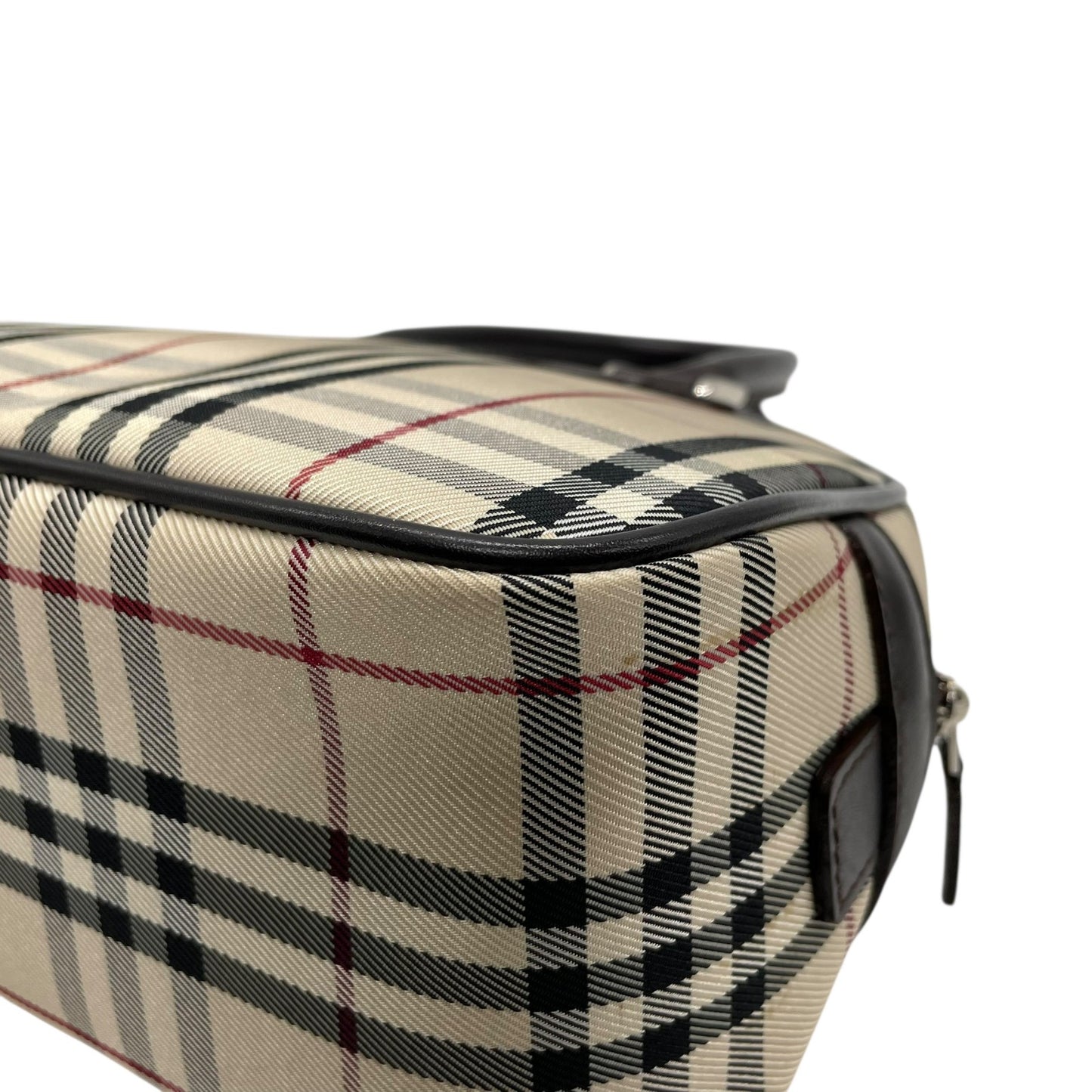 美品 BURBERRY バーバリー ノバチェック柄 ハンドバッグ ミニボストンバッグ ベージュ キャンバス×ブラウンレザー メンズ レディース ボーイズ ガールズ 旅行 ビジネス K10