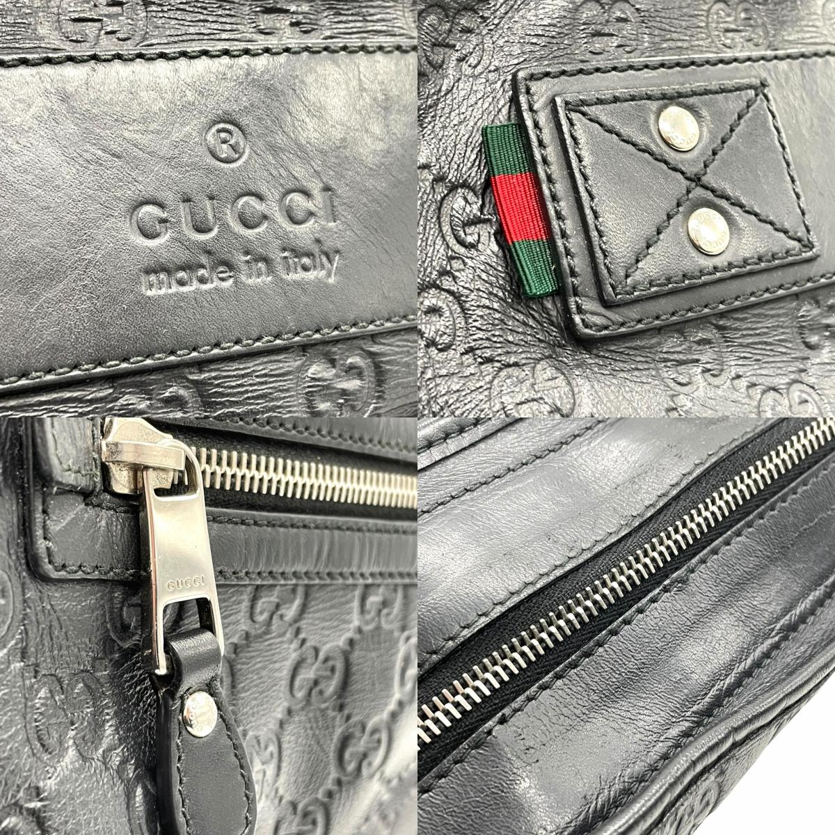 美品 GUCCI グッチ グッチシマ シェリー ロゴ型押し ショルダーバッグ メッセンジャーバッグ レザー 黒 ブラック シルバー金具 322080 斜め掛け可 メンズ レディース E