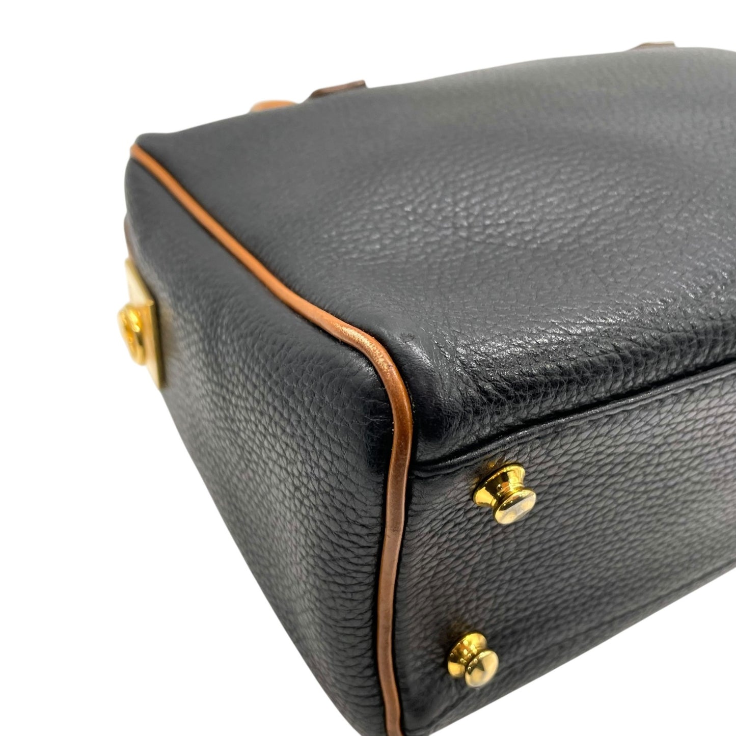 セリーヌ CELINE レザーハンドバッグ ブラック×ブラウン 黒 茶色 ゴールド金具 金金具 ボストンバッグ型 ヴィンテージ K5