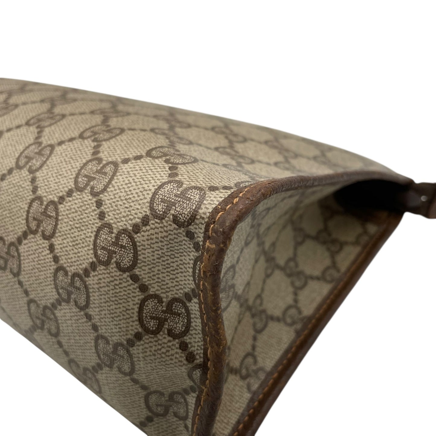 GUCCI グッチ GGスプリーム クラッチバッグ セカンドバッグ 茶 ブラウン グレー PVC レザー ゴールド金具 オールドグッチ ヴィンテージ メンズ レディース C4