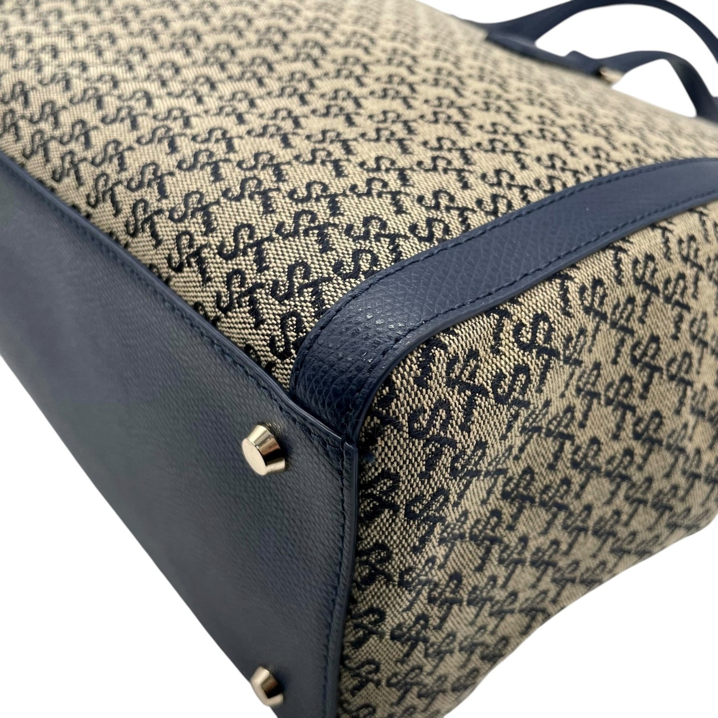 サマンサタバサ Samantha Thavasa トートバッグ ロゴジャガード 紺 ネイビー 肩掛け A4収納可 上品 T2