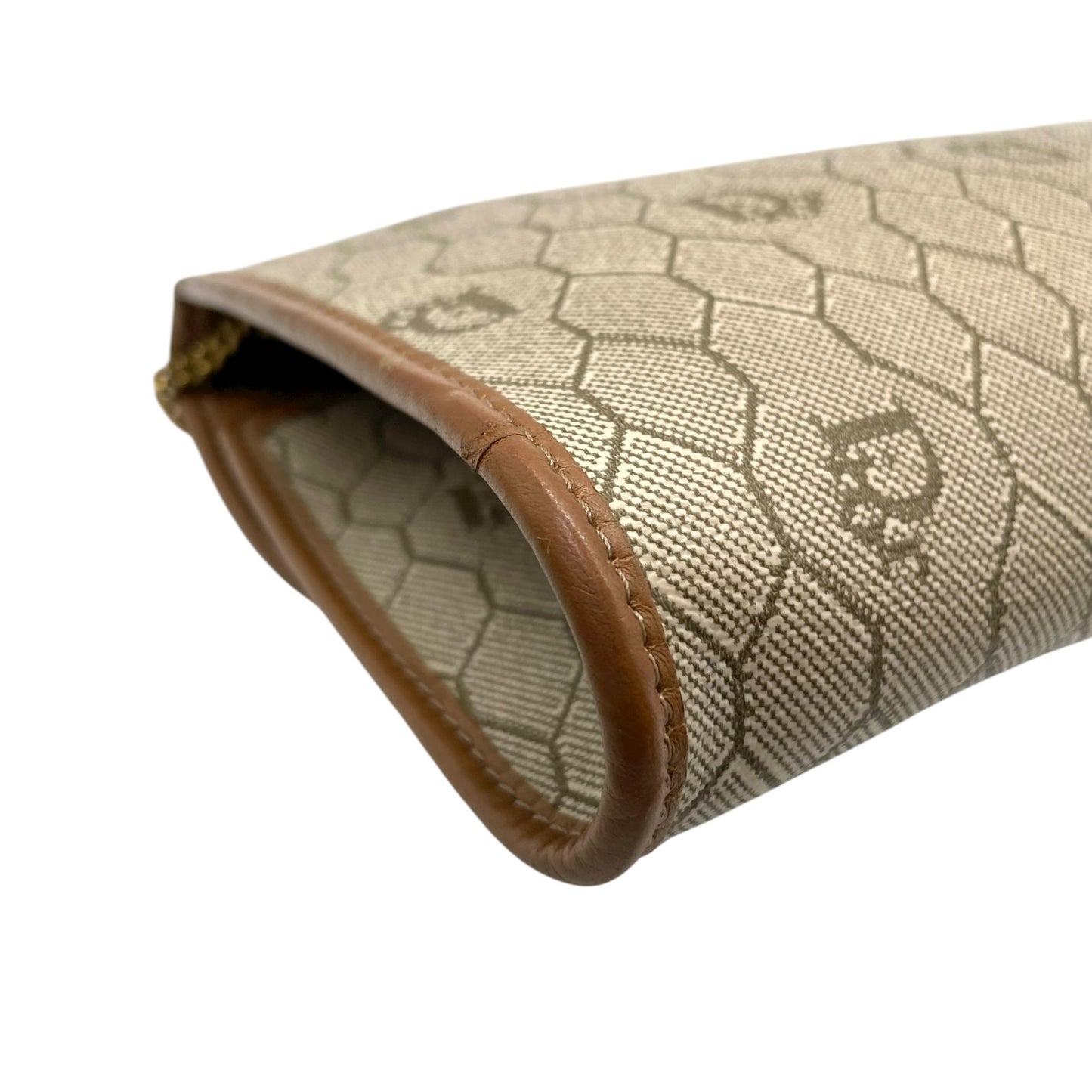 クリスチャン ディオール Christian Dior CDロゴ チェーンショルダーバッグ ベージュ 茶色 ブラウン ハニカム柄 キャンバス レザー ゴールド 金金具 ヴィンテージ K11