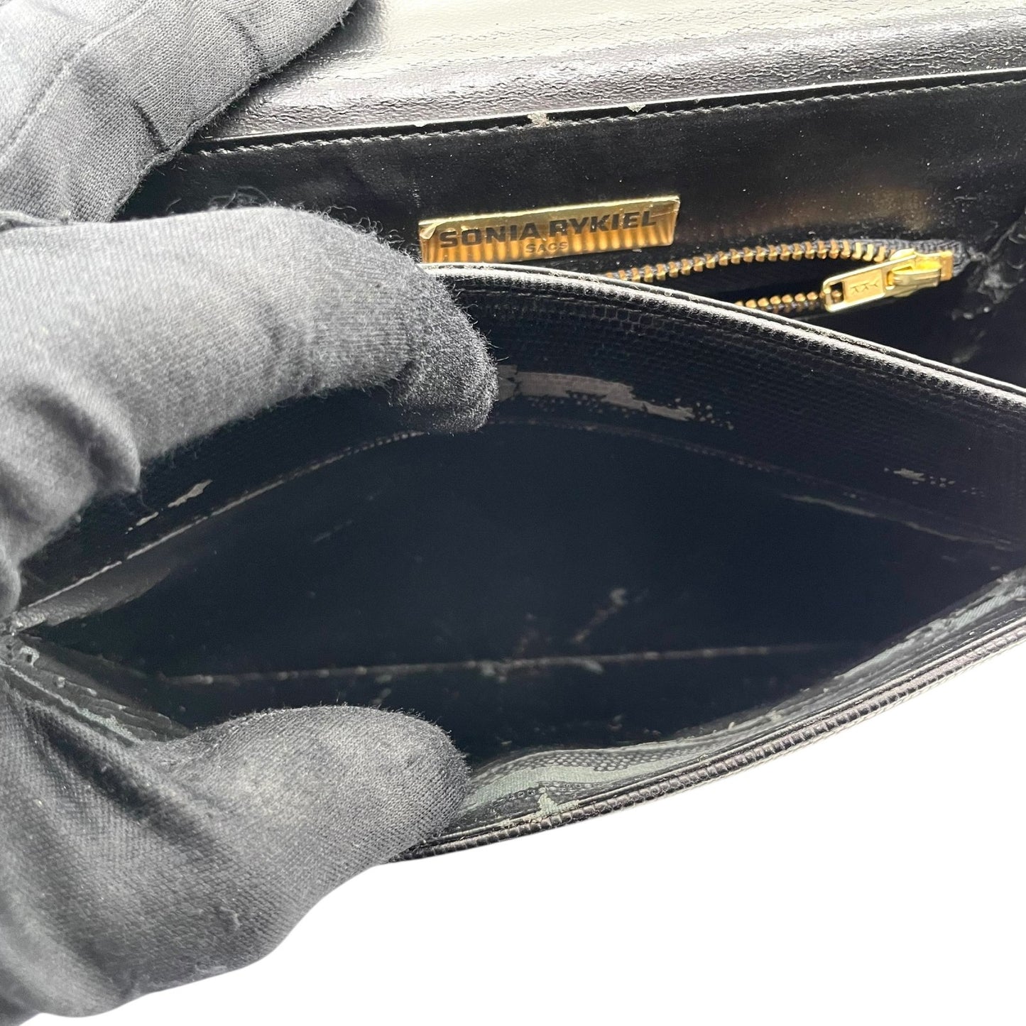 ソニアリキエル SONIA RYKIEL 型押し レザー ハンドバッグ ショルダーバッグ 2WAY 黒 ブラック 金金具 ゴールド金具 フォーマル S51