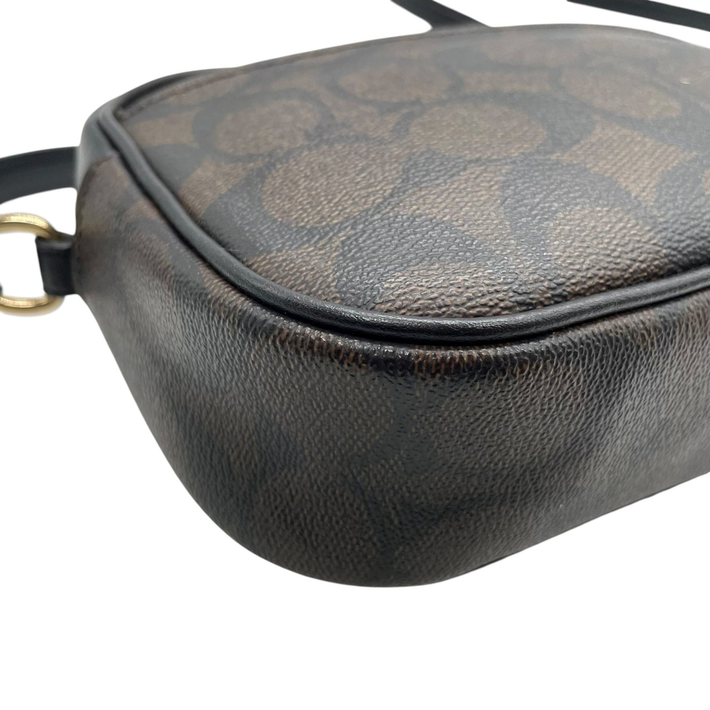 美品 コーチ COACH シグネチャー PVC レザー クロスボディ カメラバッグ ショルダーバッグ C9926 茶色 ブラウン 黒 ブラック ゴールド金具 金金具 ミニバッグ 1