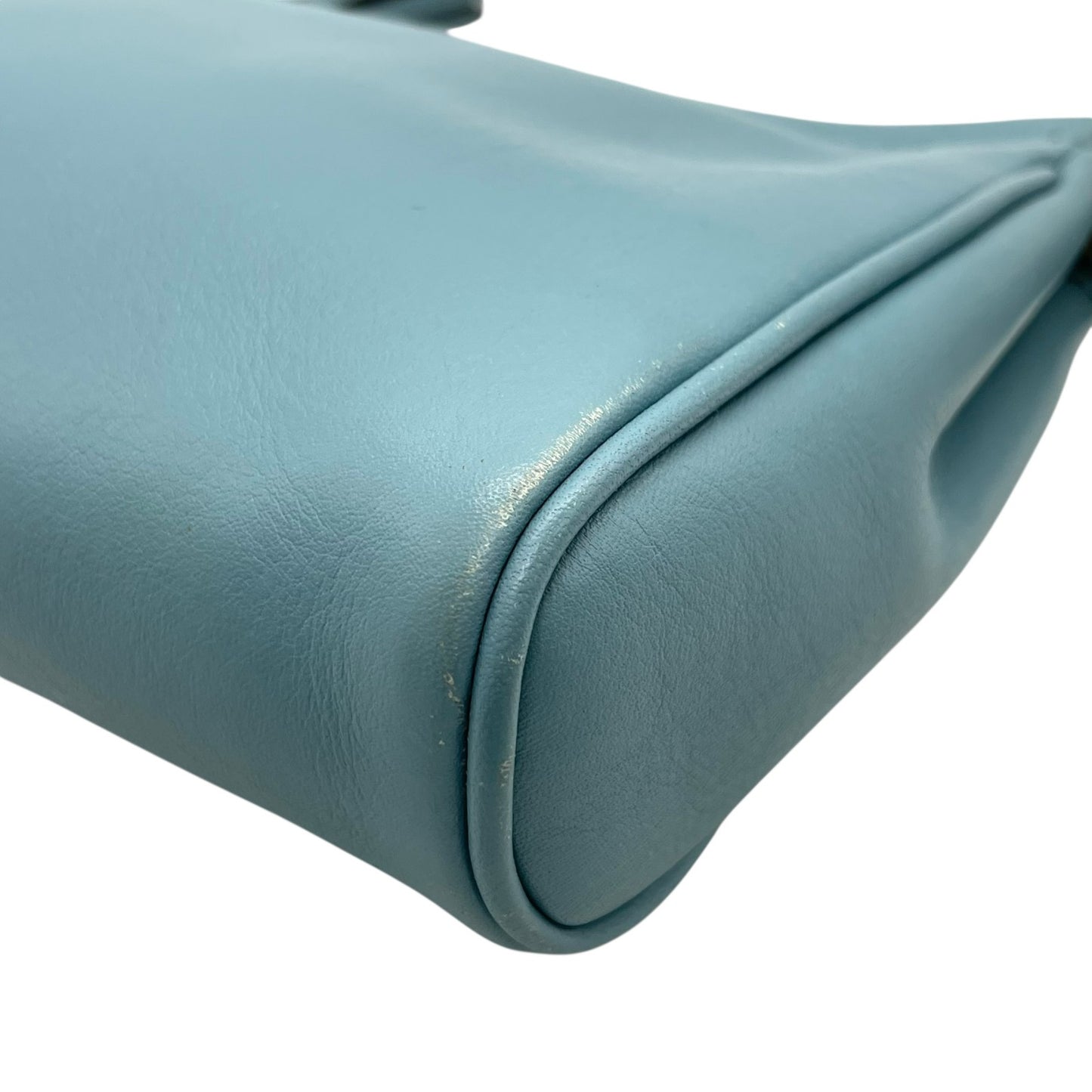 美品 コーチ COACH ポーチ レザー スカイブルー タッセル付き ロゴ 上品 コンパクト 本革 S52