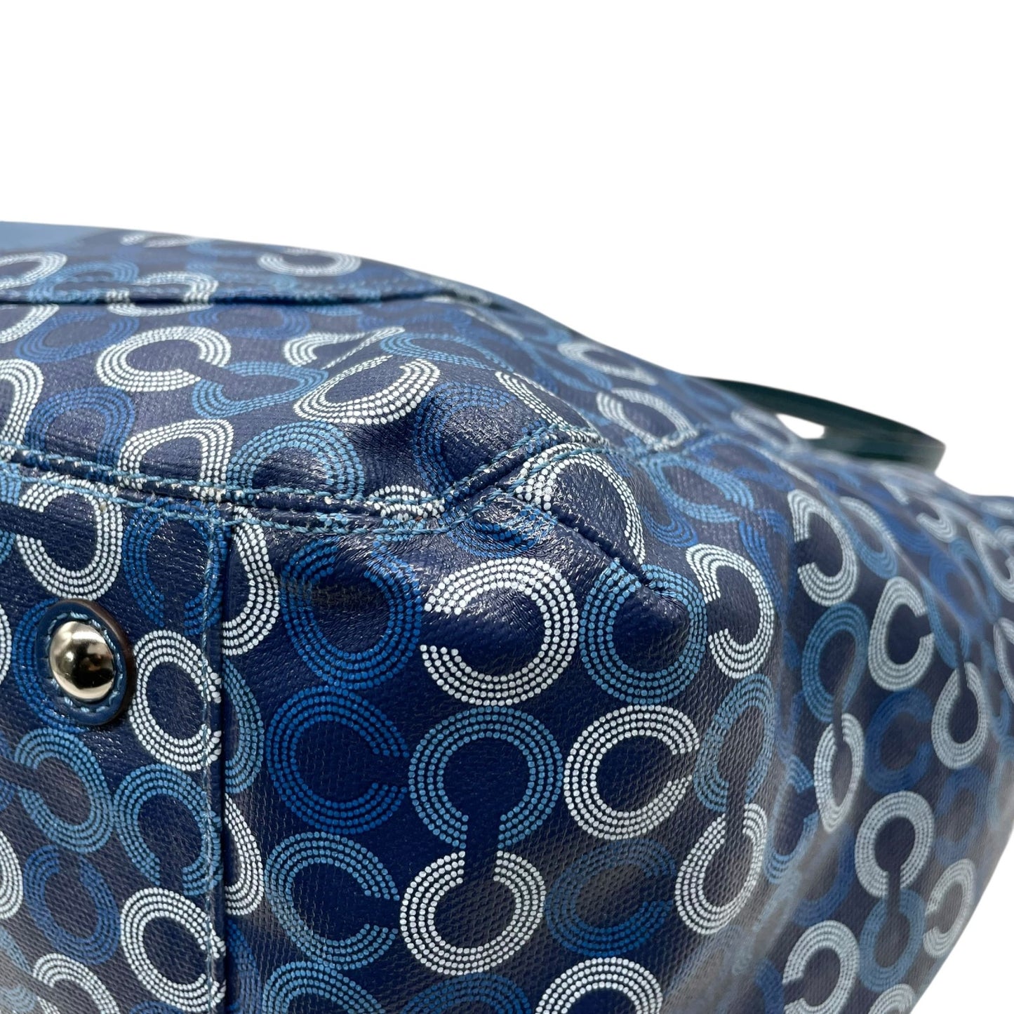 美品 コーチ COACH トートバッグ ショルダーバッグ 2WAY シグネチャー サークル柄 紺 ネイビー A4収納可 ショルダーストラップ付 U10
