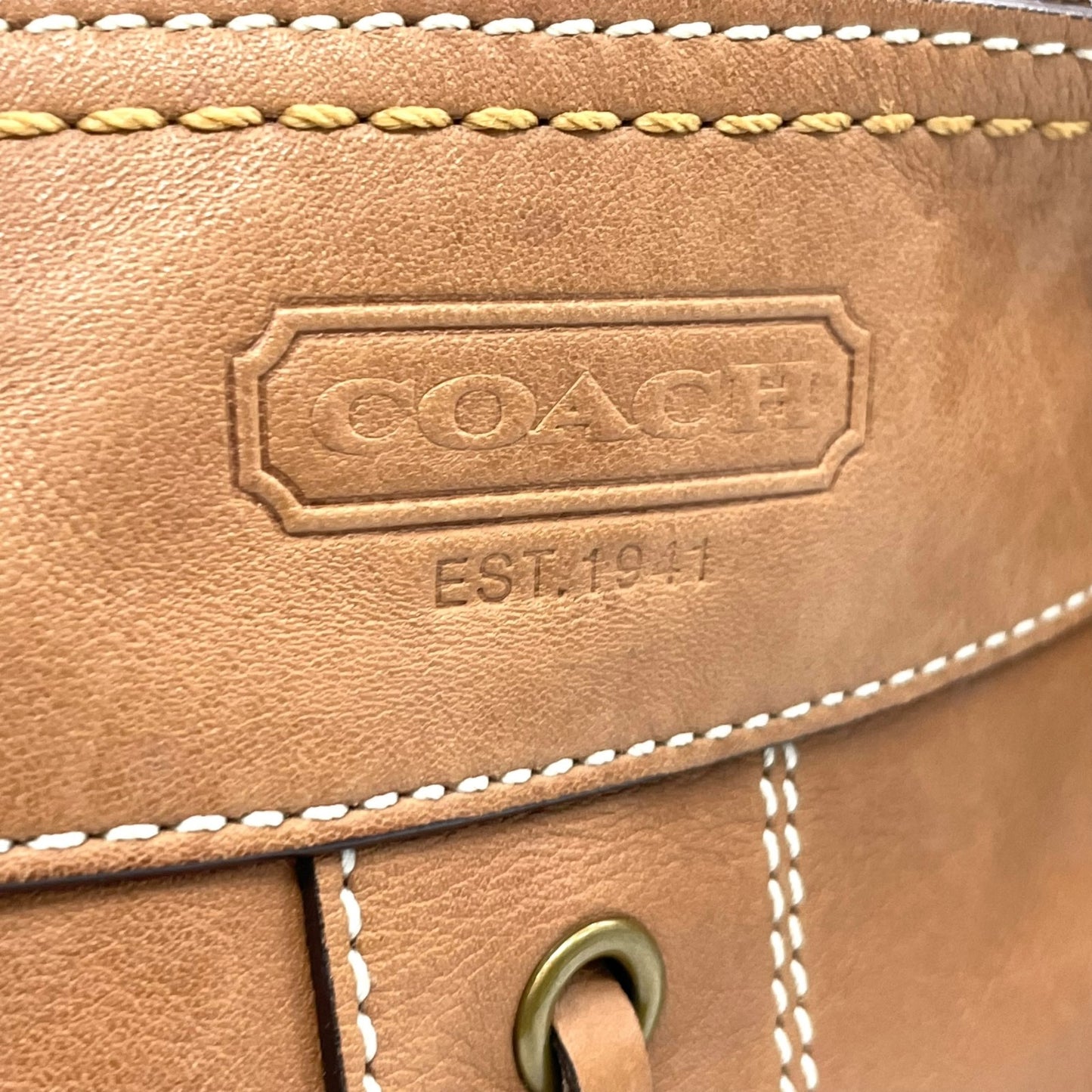 COACH コーチ ショルダーバッグ 茶 ブラウン オールレザー ゴールド金具 斜め掛け可 ロゴ 編み上げ ステッチ 10399 レディース T4