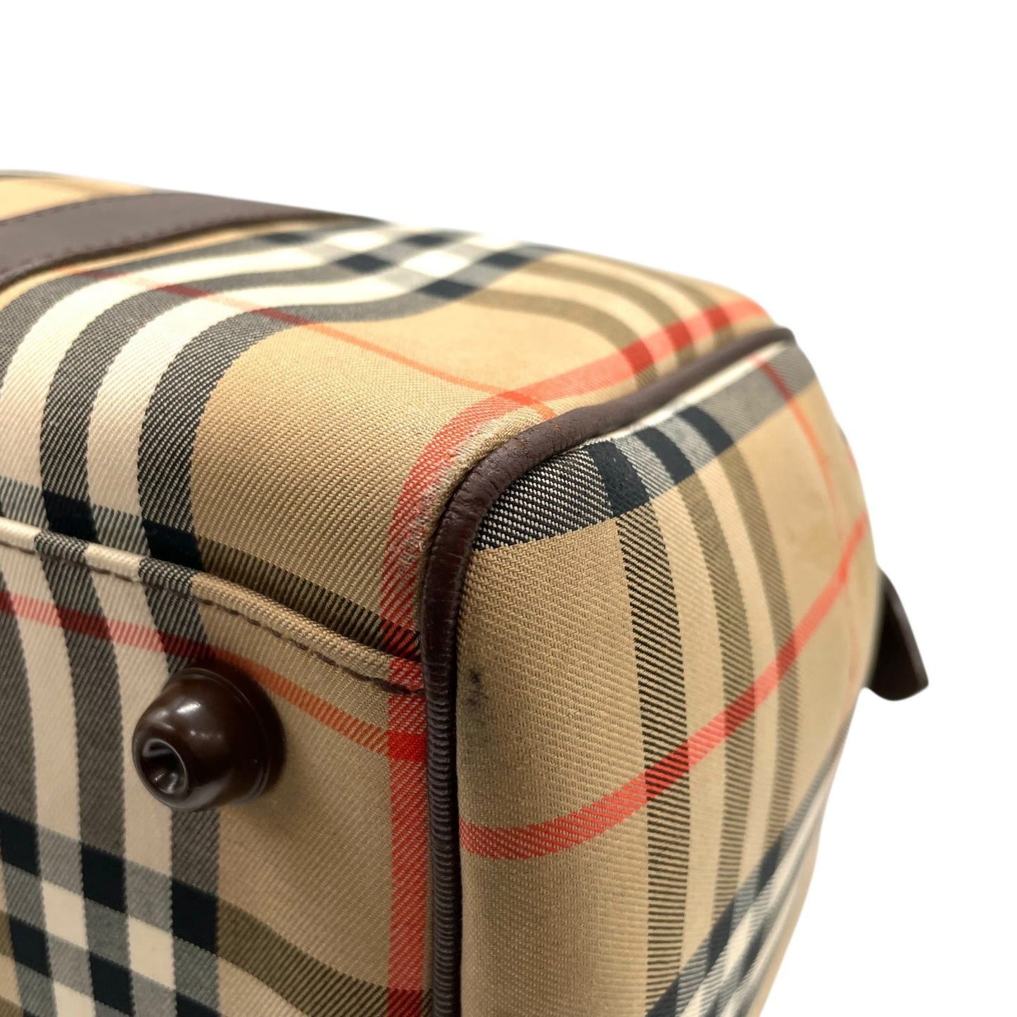 バーバリー Burberrys ボストンバッグ ハンドバッグ シャドーホース ノバチェック ベージュ 茶色 ブラウン キャンバス レザー E