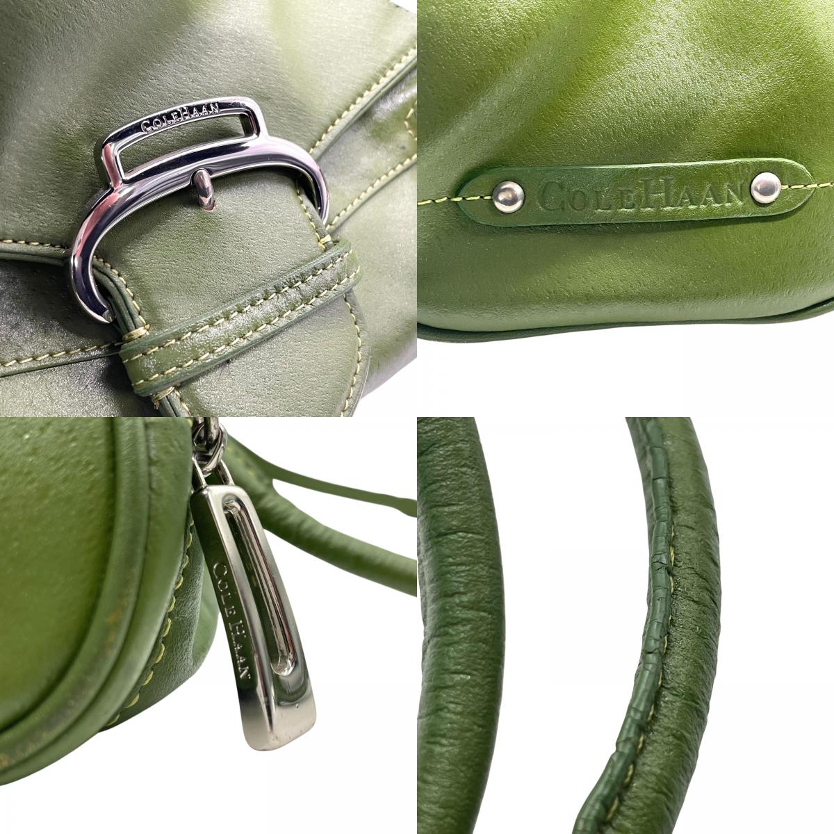 コールハーン COLE HAAN ハンドバッグ ロングハンドル レザー グリーン 緑 若草色 シルバー金具 バゲット型 スリムデザイン T3