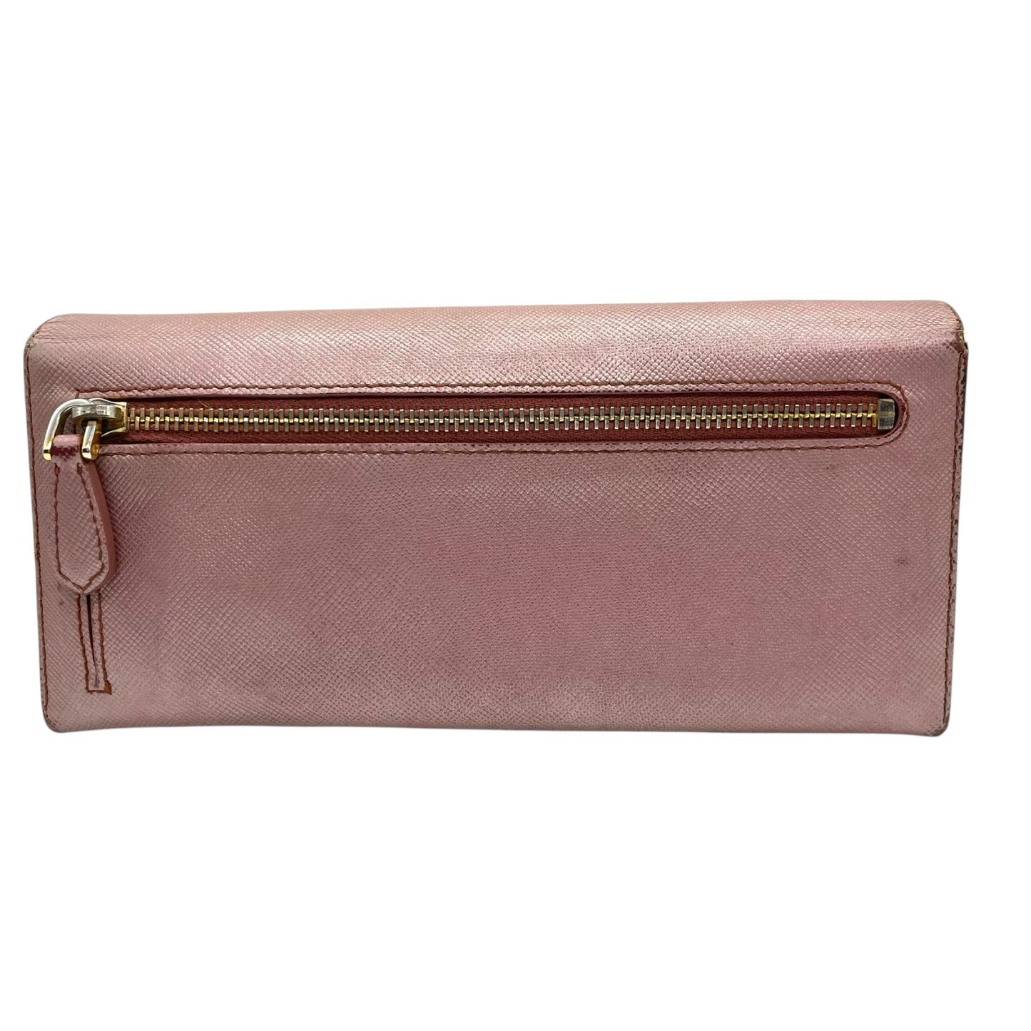 PRADA プラダ 長財布 ロングウォレット サフィアーノレザー ピンク ピンクベージュ メタリック ゴールド金具 ロゴ フラップ レディース W3