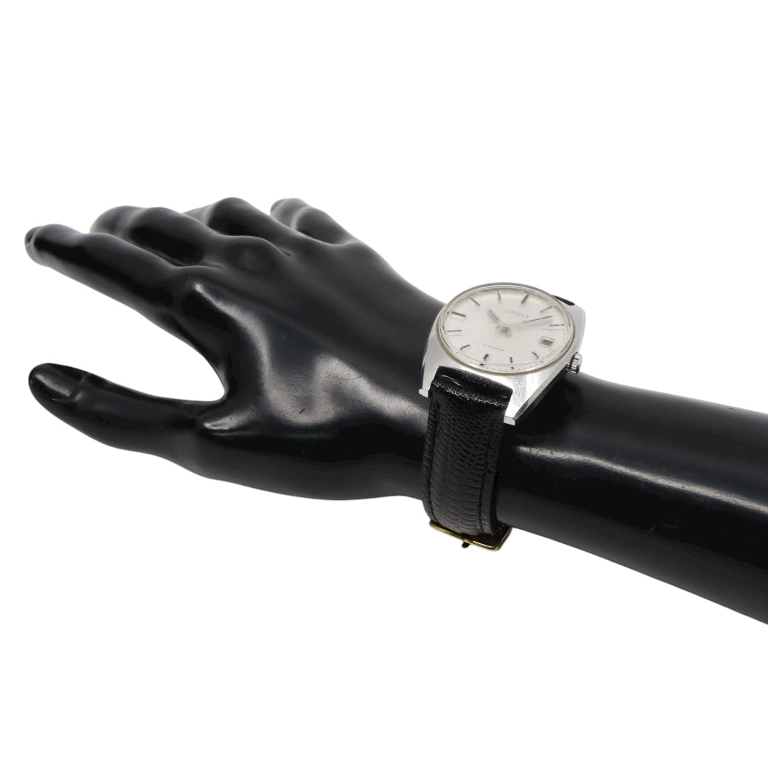 【美品】CITIZEN 手巻き 17JEWELS ヴィンテージ デイト付き メンズ 腕時計 シルバー文字盤 クラシックデザイン シチズン G11