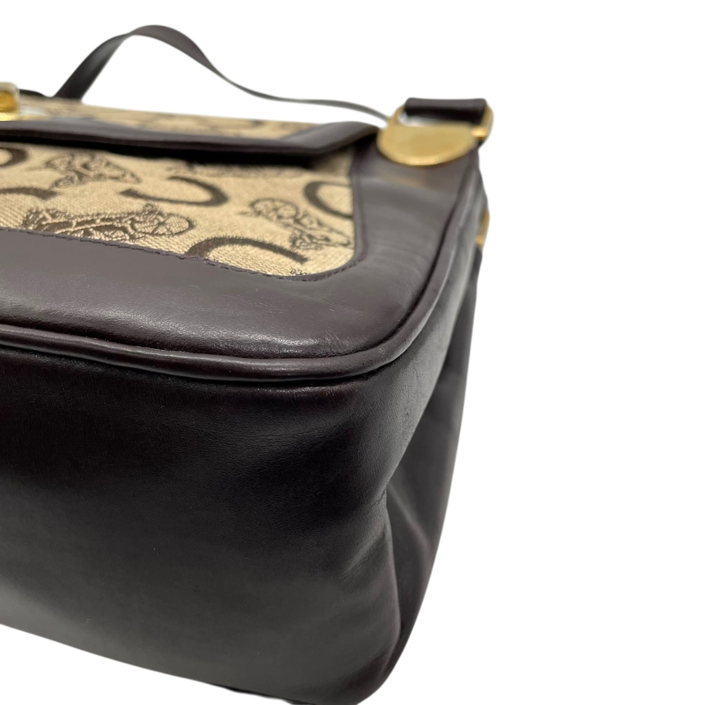 Authentic CELINE C Macadam Turnlock Handbag Canvas Leather Brown Gold Hardware Women