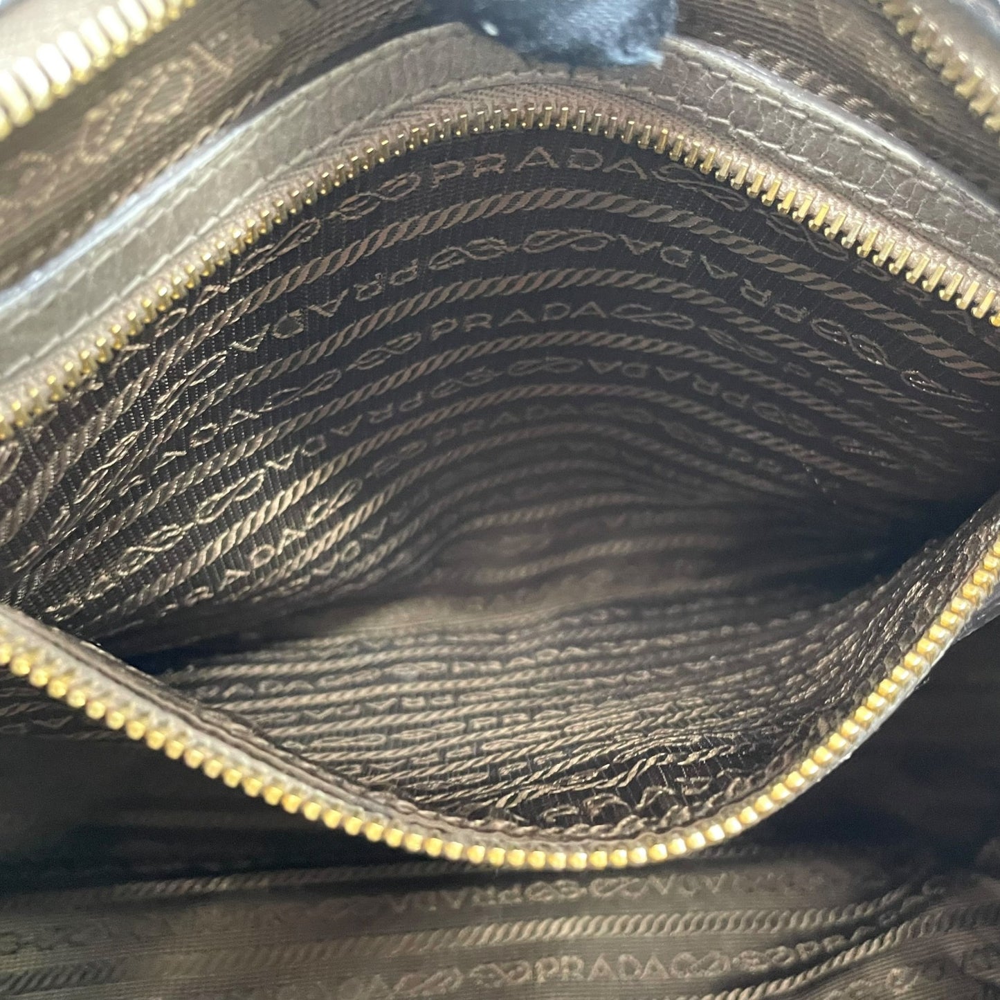 Authentic PRADA 2WAY Handbag Shoulder Bag Leather Gold Hardware Triangular Logo Dark Gray Women's Crossbody