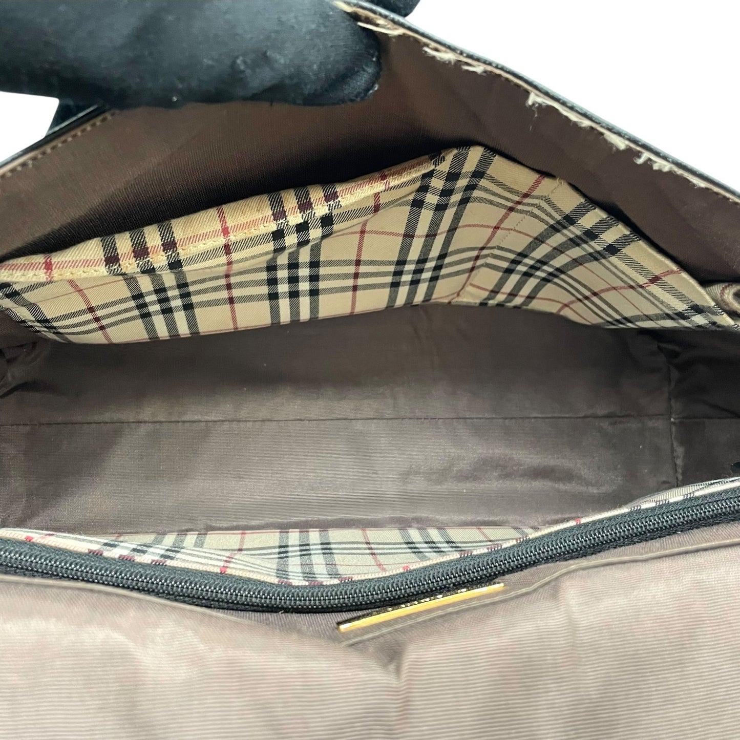 Authentic BURBERRY Handbag Tote Bag Black Leather Gold Hardware Logo Nova Check Women's Men's Shoulder Bag