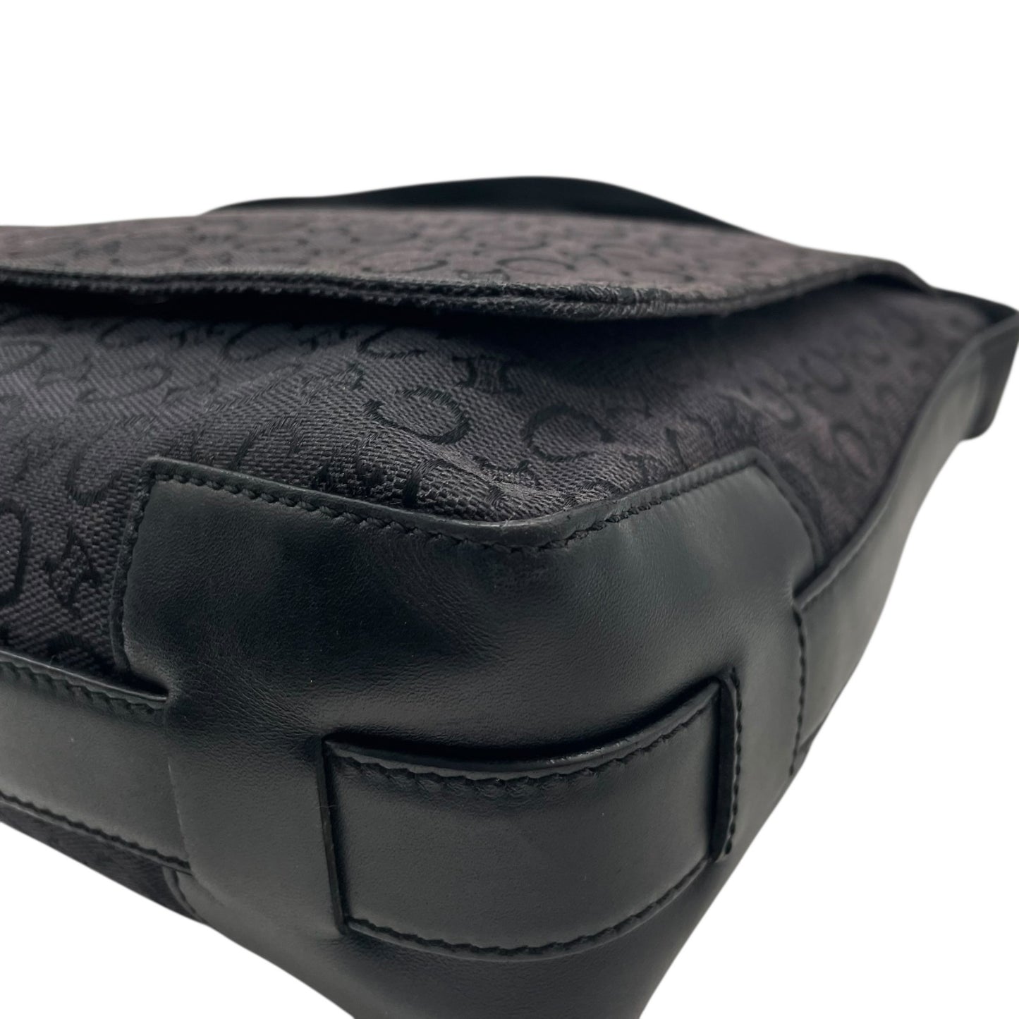 美品 CELINE セリーヌ Cマカダム ショルダーバッグ キャンバス レザー 黒 ブラック シルバー金具 メッセンジャーバッグ オールドセリーヌ メンズ レディース K11