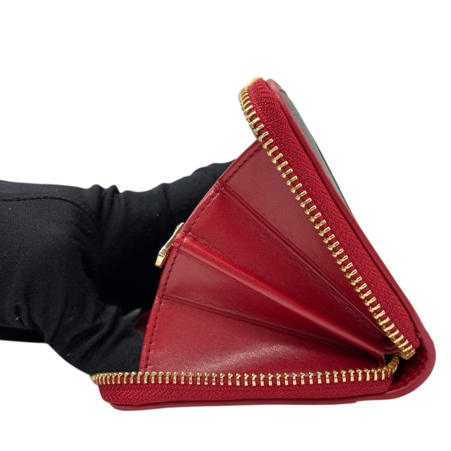 極美品 COACH コーチ シグネチャー 長財布 ラウンドファスナー 茶 ダークブラウン 赤 レッド 54630 IML72 ゴールド金具 PVC レザー ロゴ レディース W1