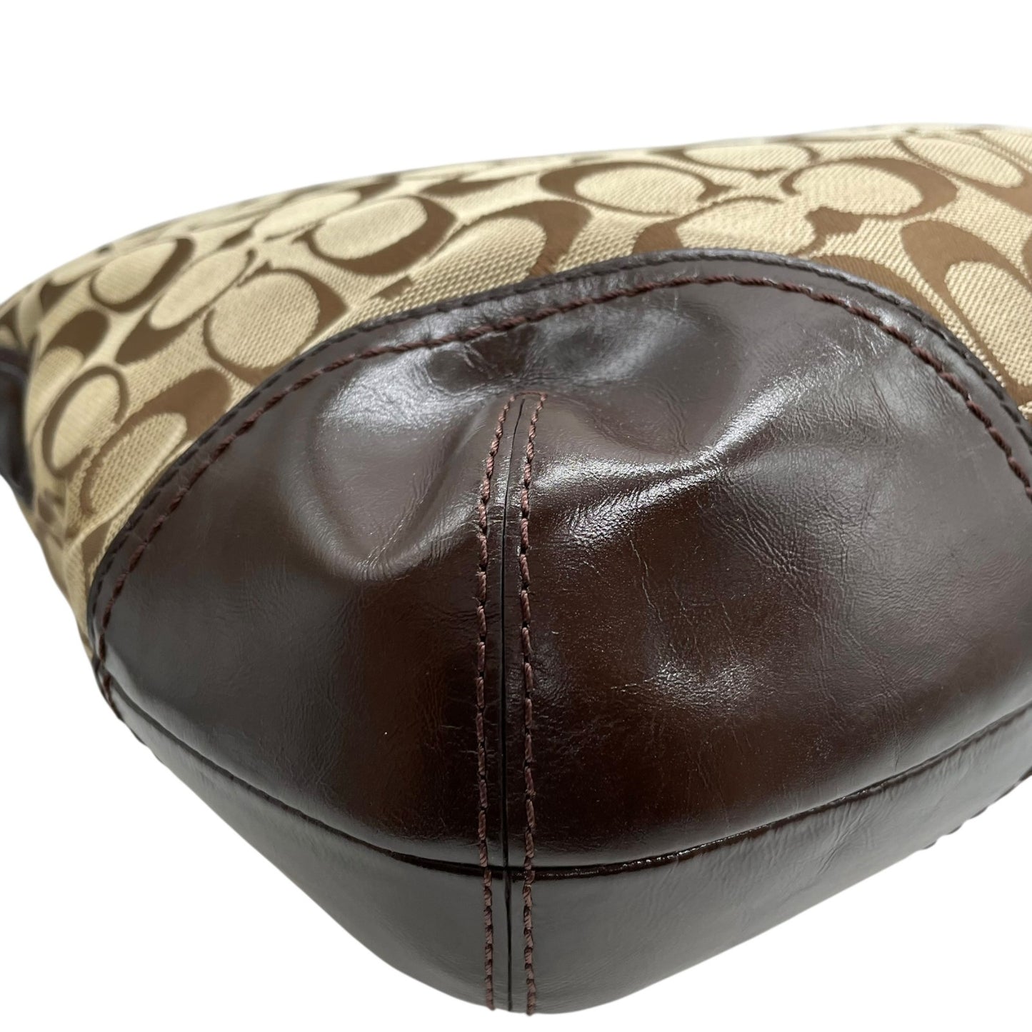 COACH コーチ シグネチャー 2WAY ハンドバッグ ショルダーバッグ F17400 キャンバス パテントレザー 茶 ブラウン シルバー金具 肩掛け可 斜め掛け可 レディース U13