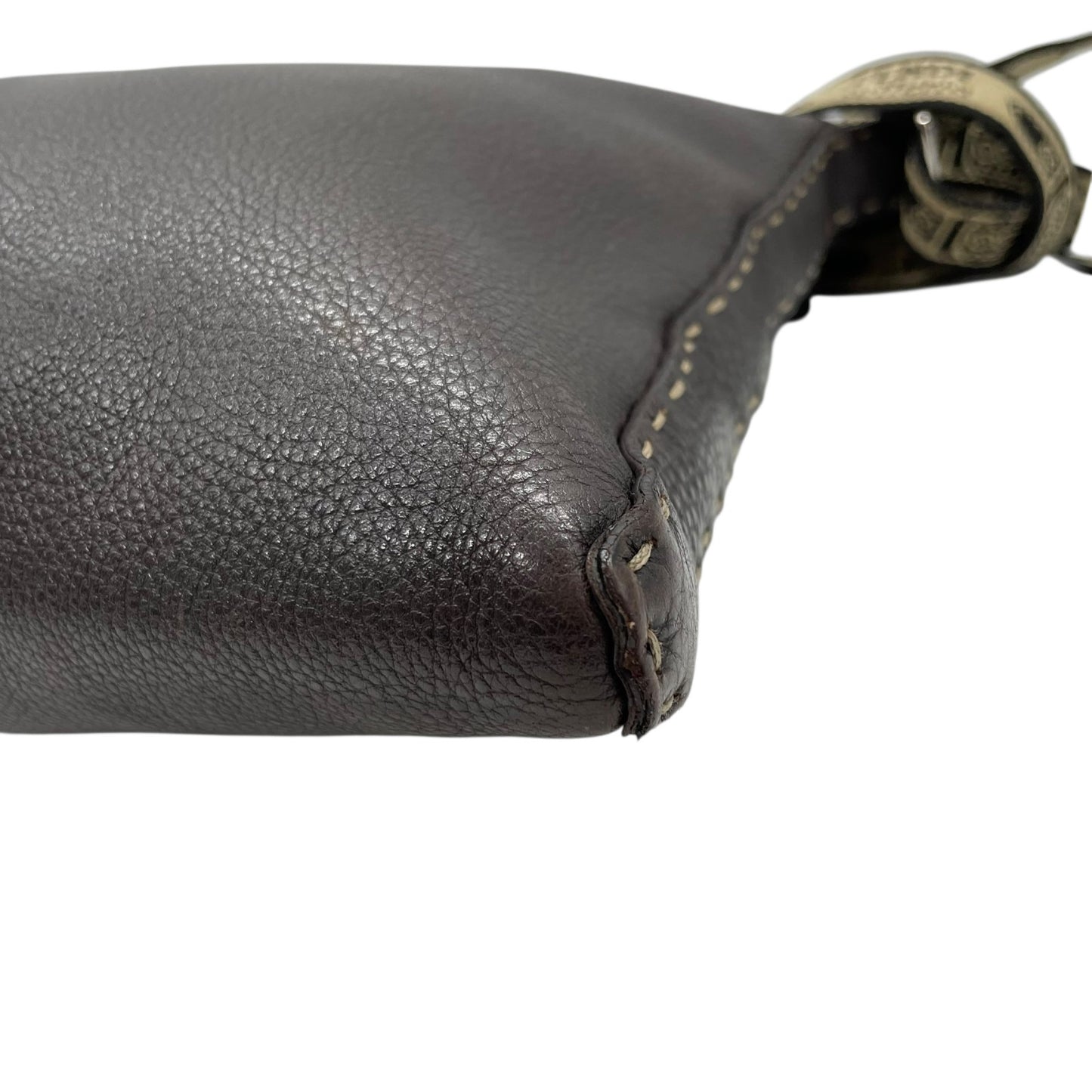 美品 FENDI フェンディ セレリア ショルダーバッグ ステッチ レザー 茶 ブラウン シルバー金具 斜め掛け可 ロゴストラップ ヴィンテージ レディース K3