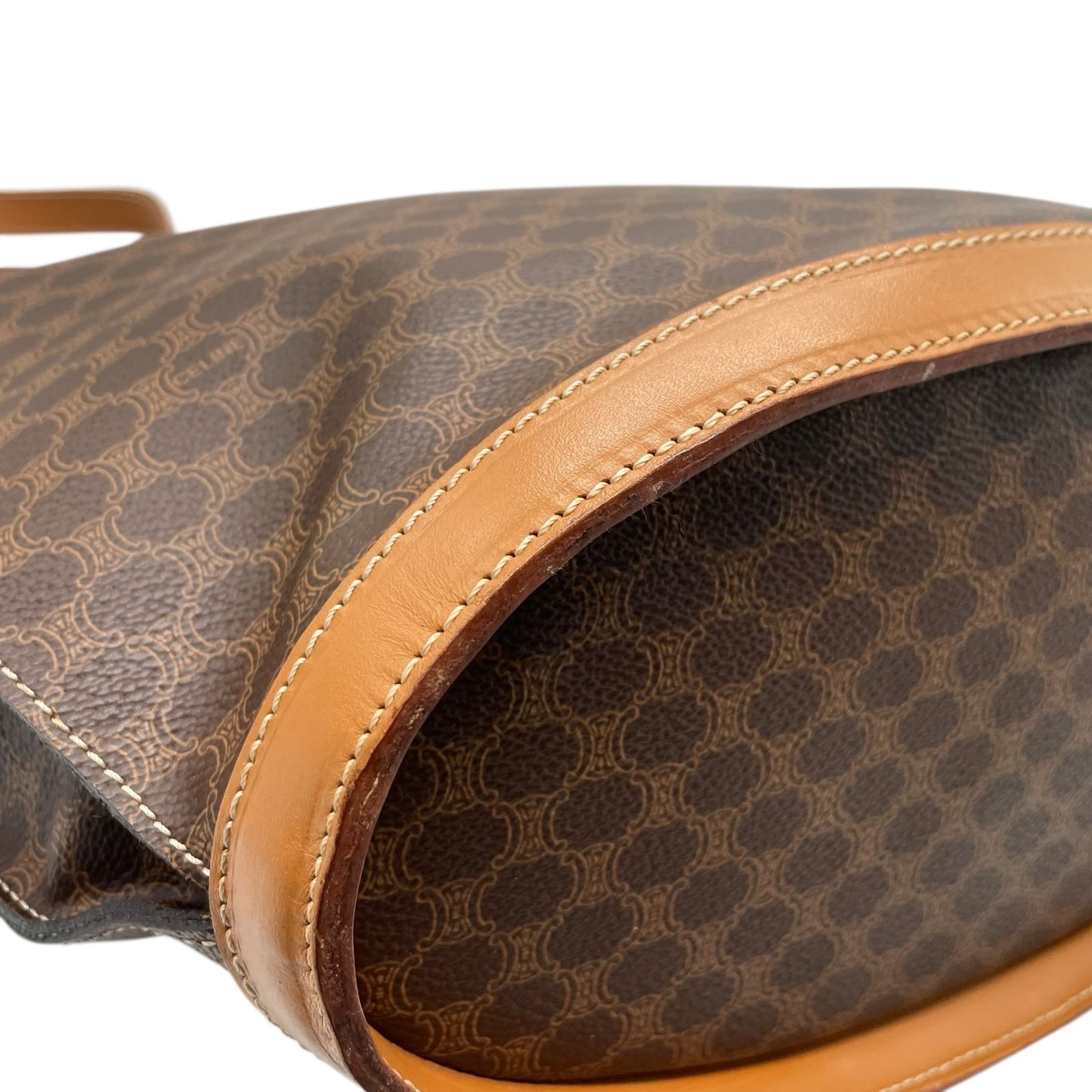 美品 CELINE セリーヌ マカダム ハンドバッグ トートバッグ PVC レザー 茶 ブラウン ゴールド金具 ワンショルダー 肩掛け可 ヴィンテージ オールドセリーヌ レディース B1