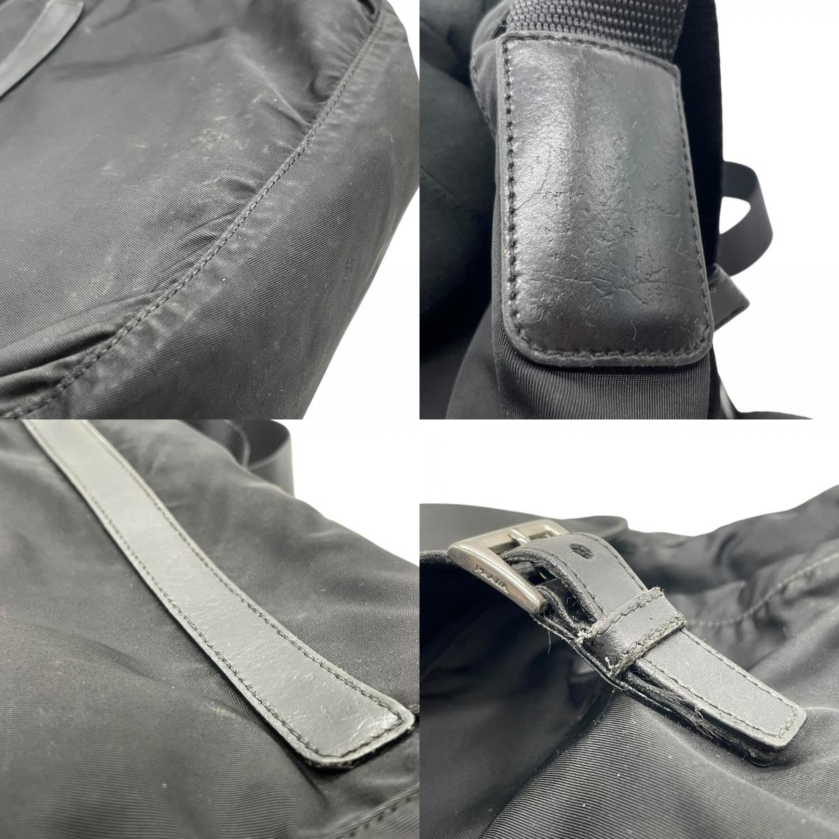 PRADA プラダ ショルダーバッグ 黒 ブラック NERO ナイロン レザー シルバー金具 三角ロゴ 斜め掛け メンズ レディース B3