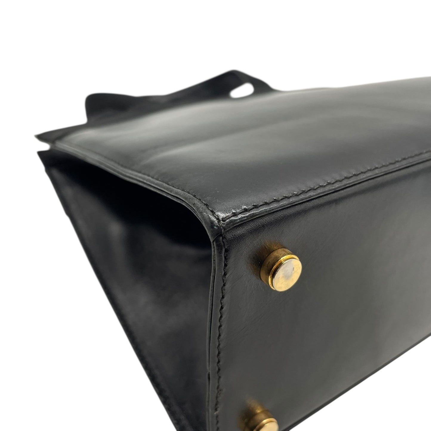 Authentic Salvatore Ferragamo Vara Ribbon Handbag Black Leather Gold Hardware