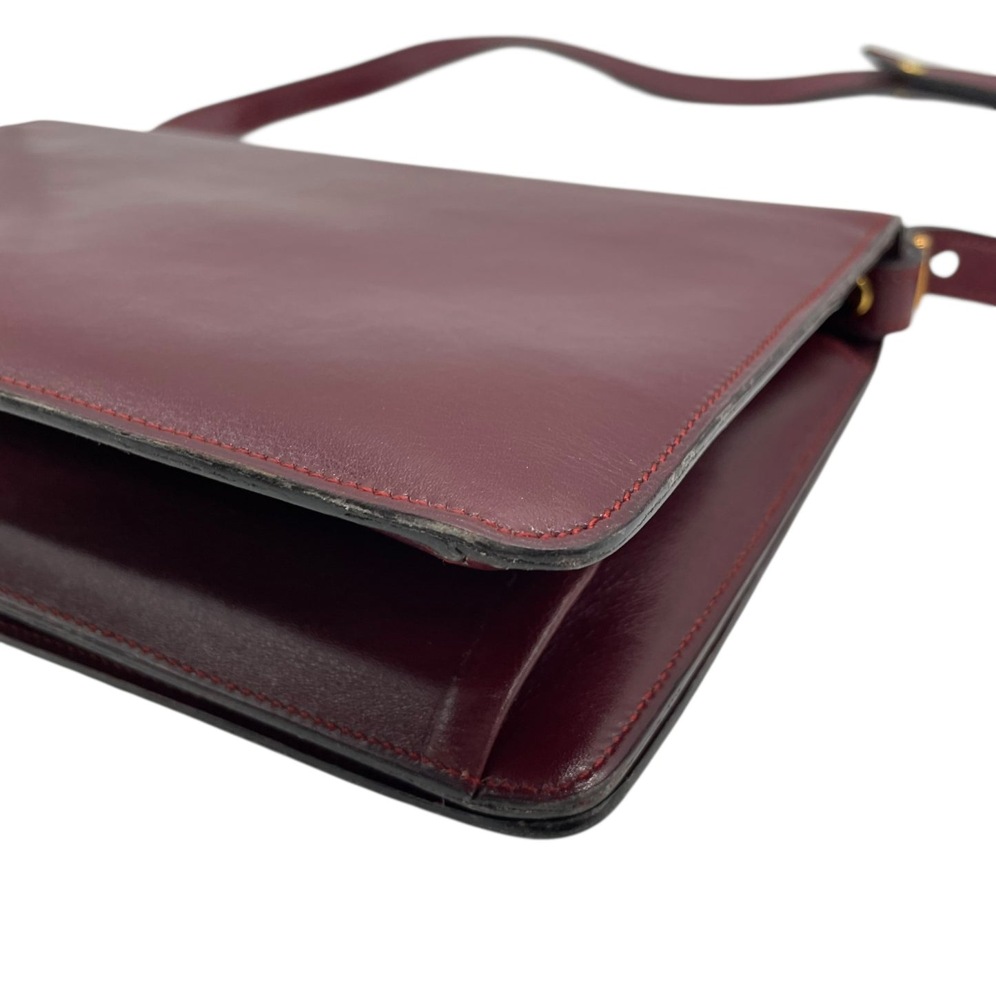 Authentic Christian Dior Shoulder Bag Red Bordeaux Leather Gold Hardware Logo Vintage