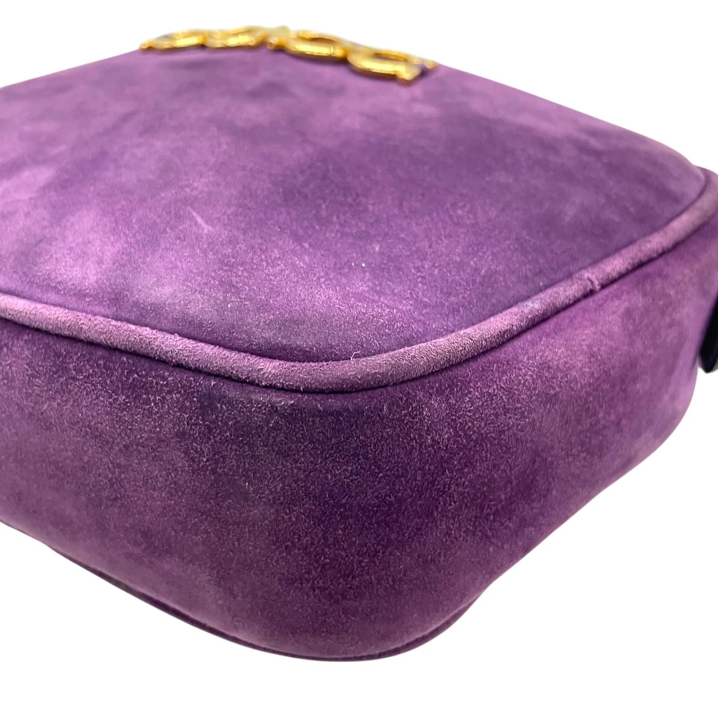 美品 Salvatore Ferragamo フェラガモ ガンチーニ ダブルガンチーニ ショルダーバッグ 紫 パープル スエード ゴールド金具 斜め掛け可 ポシェット ヴィンテージ レディース D7