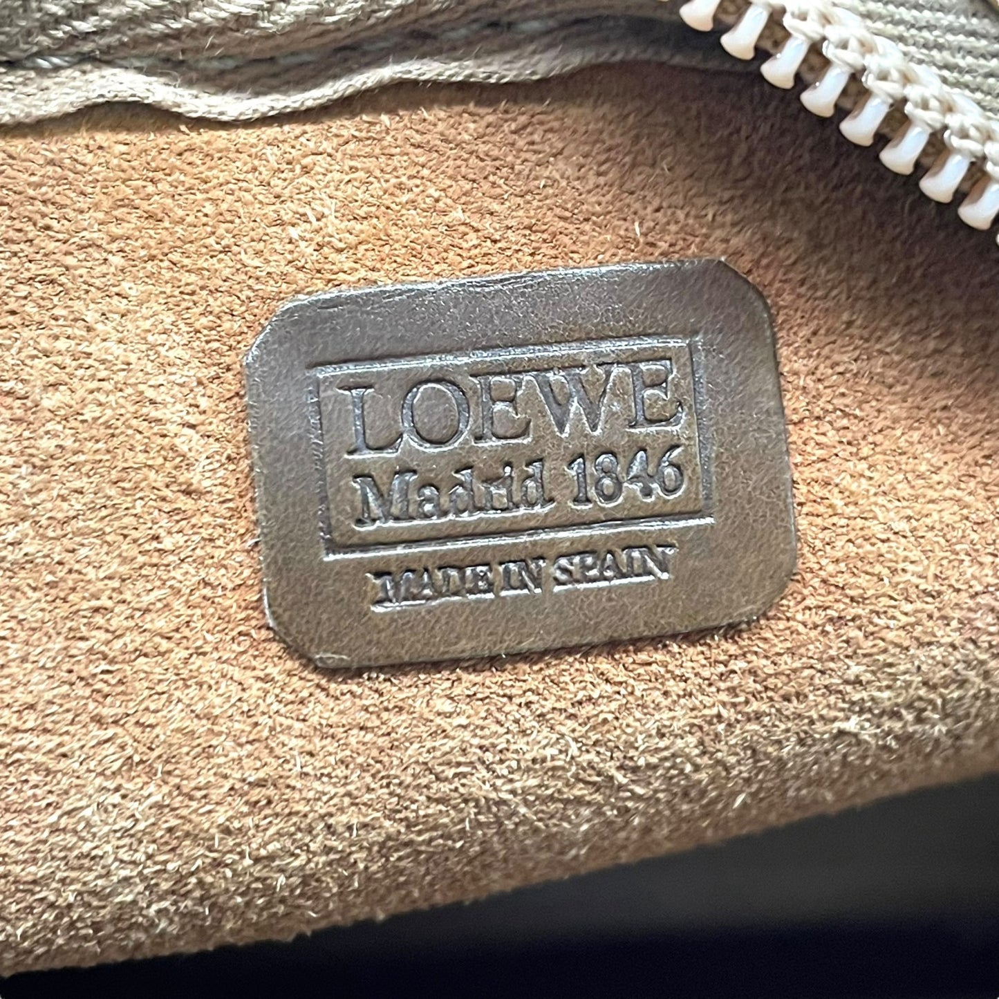 Authentic LOEWE Anagram Embossed Leather Shoulder Bag Camel Gold