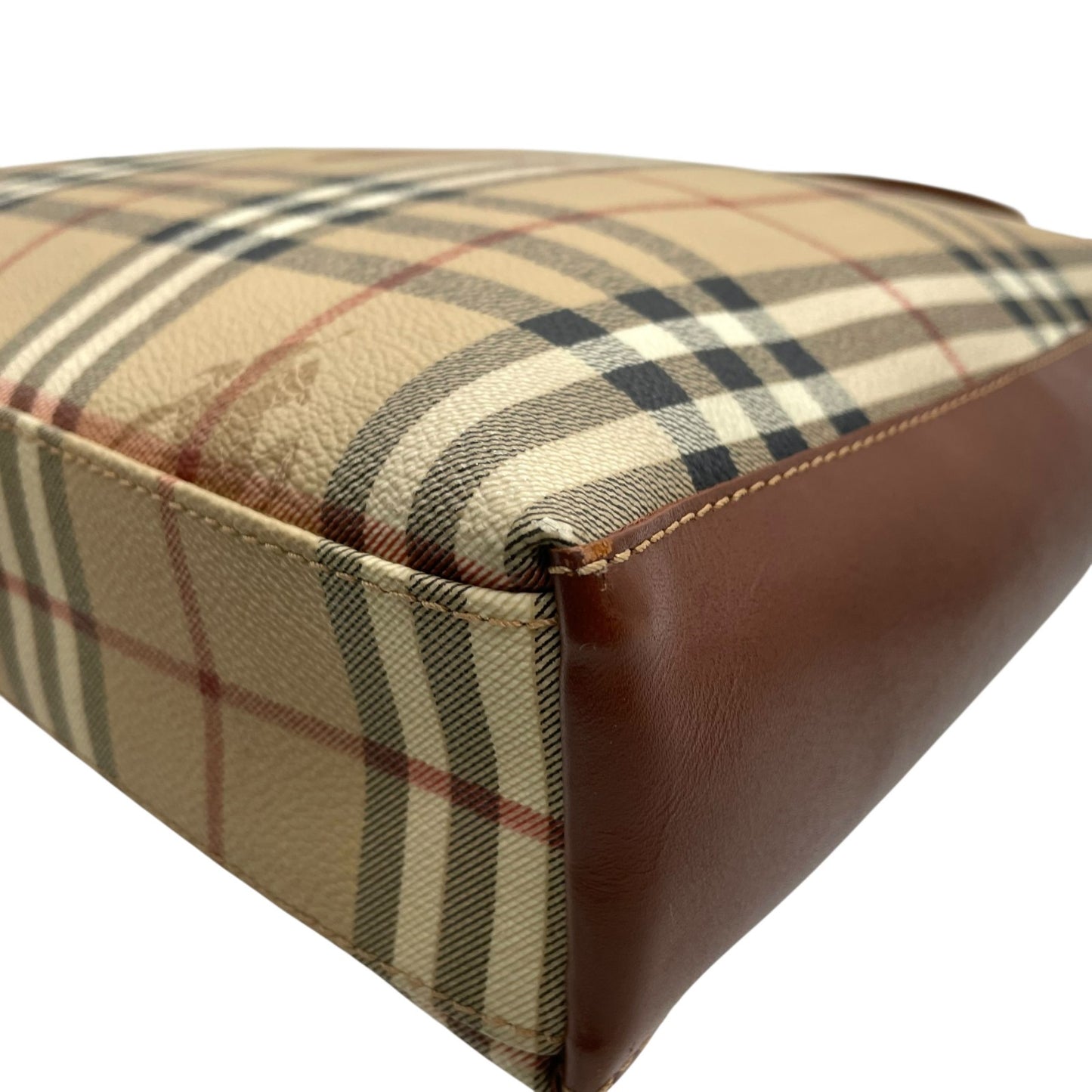 美品 BURBERRY バーバリー ノバチェック シャドーホース ワンショルダーバッグ ショルダーバッグ PVC×レザー ブラウン ヴィンテージ ゴールド金具 肩掛け C7